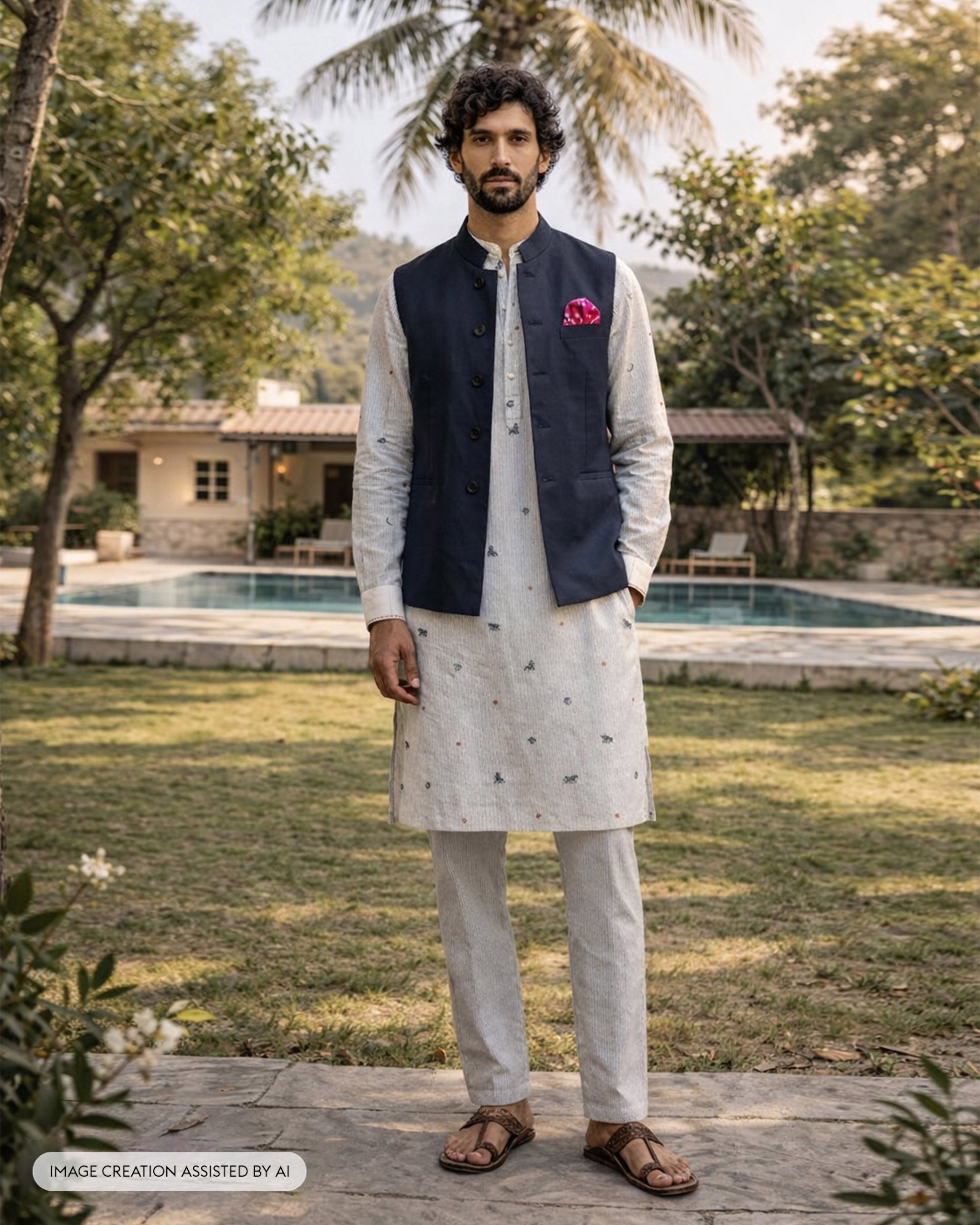 Bageecha Kurta - Embroidered Yarn-Dyed Cotton Relaxed Fit