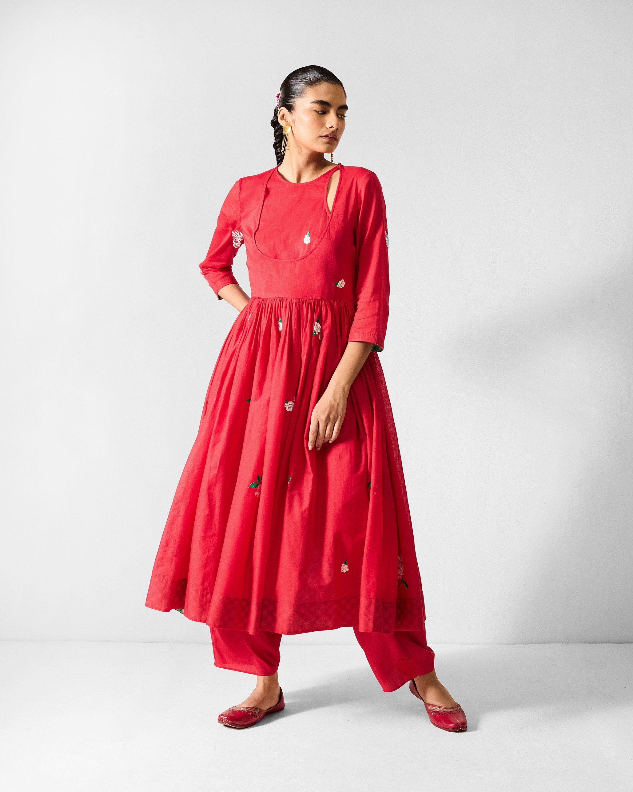 The Fit & Flare Angrakha Set - Red & Ivory Embroidered