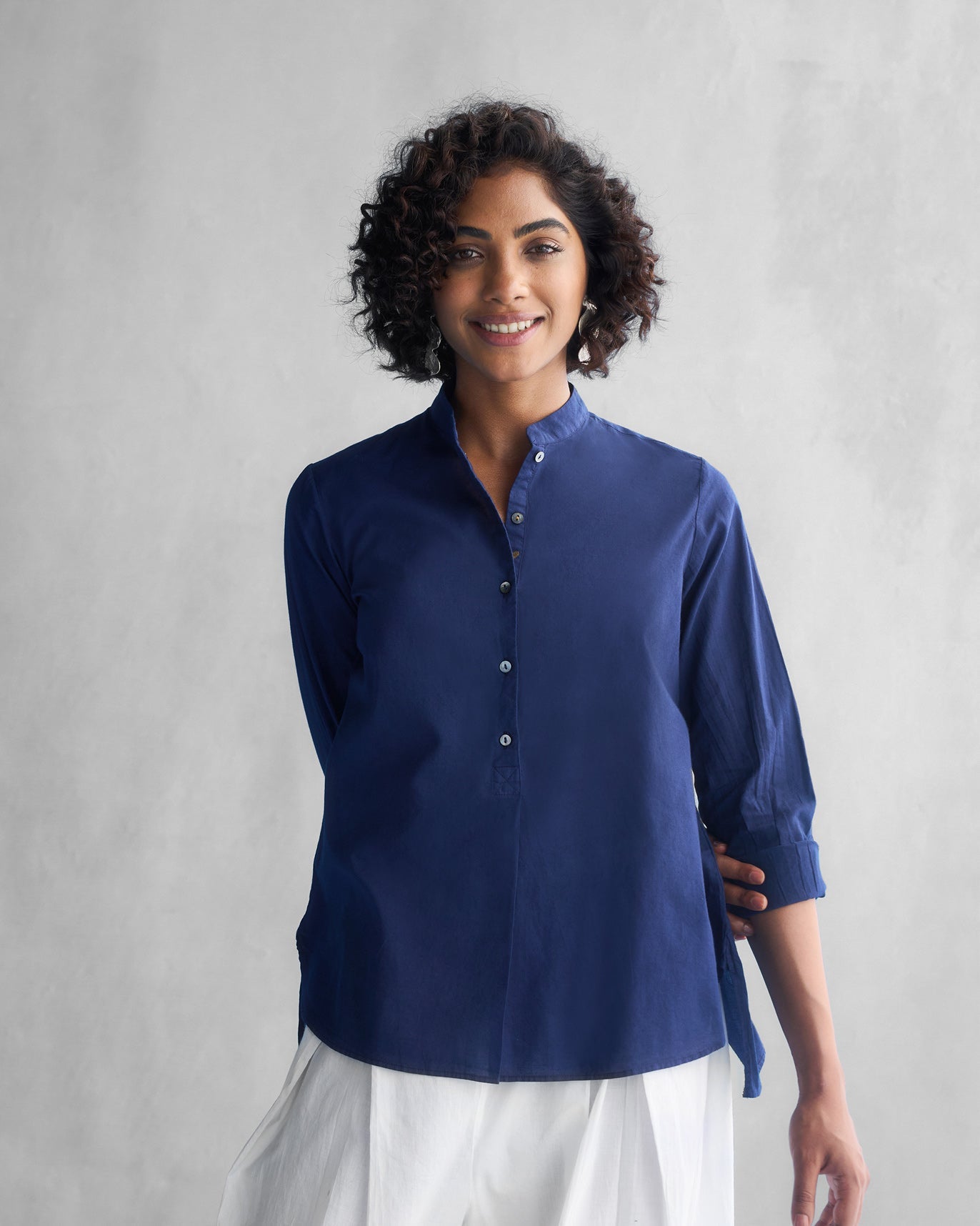 Mandarin Collar Top - Blue