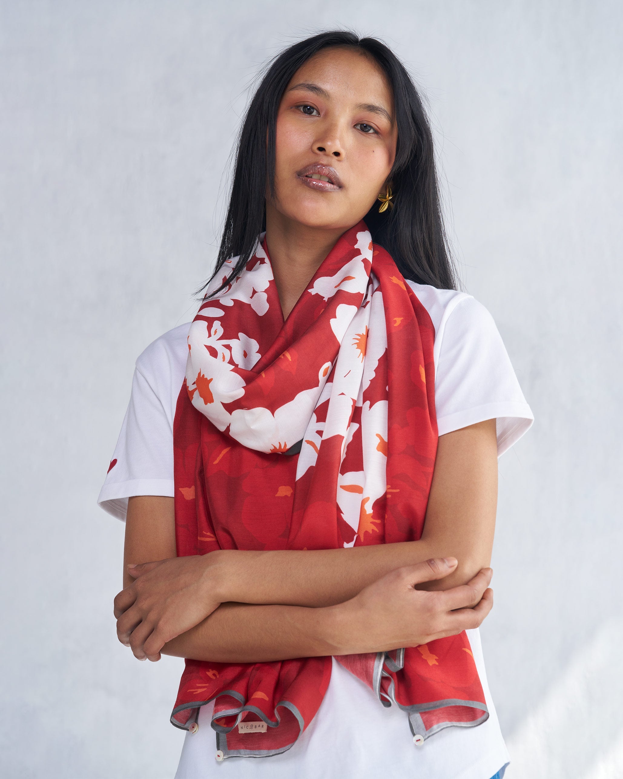 Burma Scarf - Red & Ivory