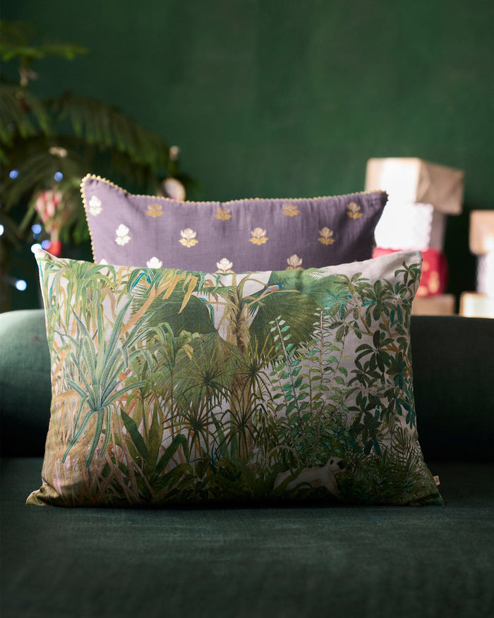 Fan Palm with Malabar Trogon Cushion Cover