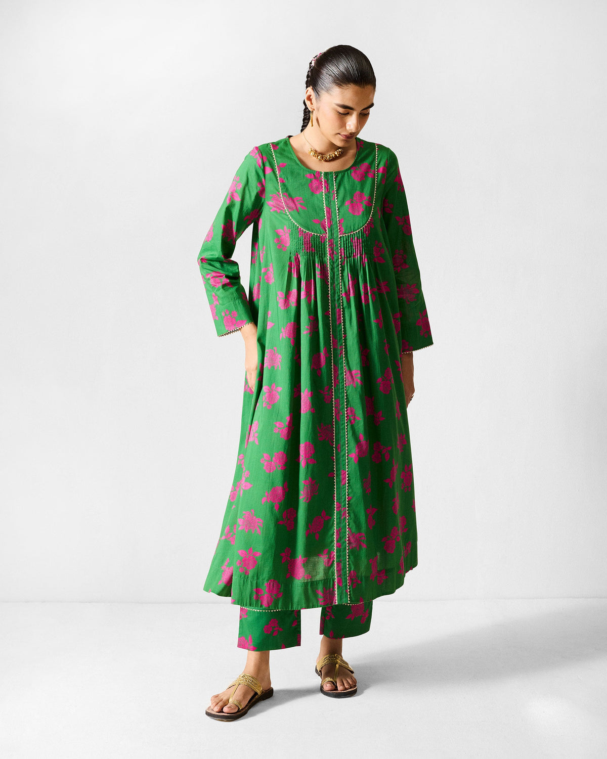 The Ayat Kurta Set - Green & Fuchsia Printed