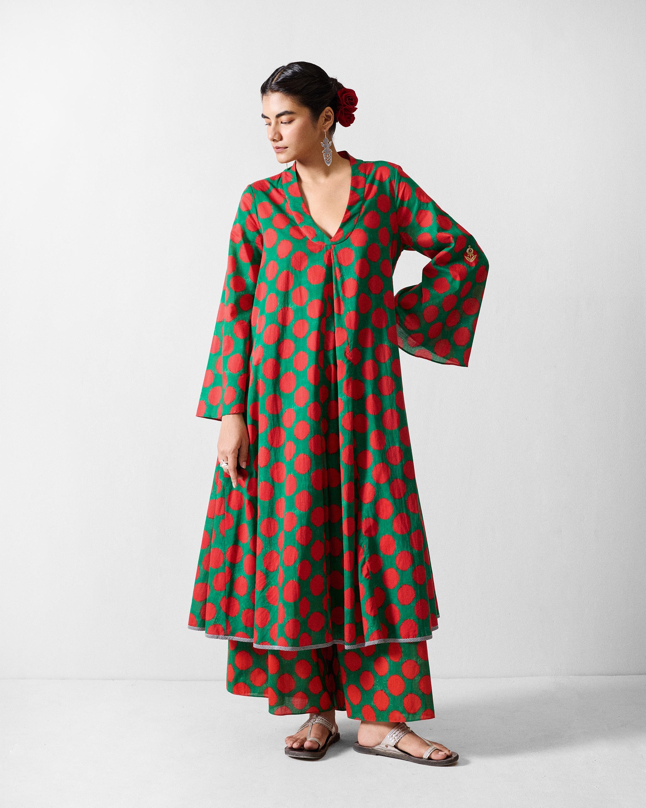 The Talas Kurta Set - Red & Green Printed