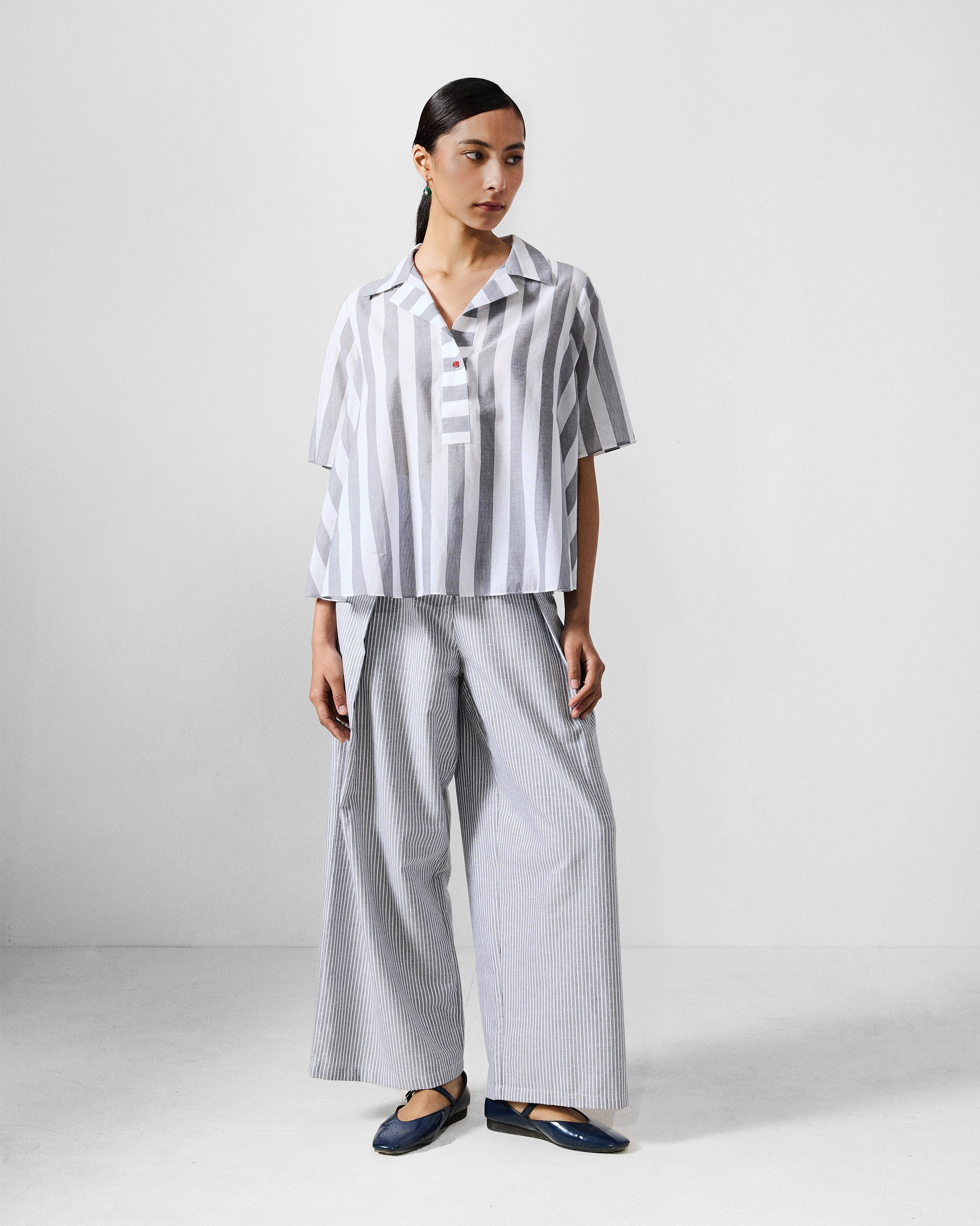 The Rann Shirt Set - Grey & White Stripes