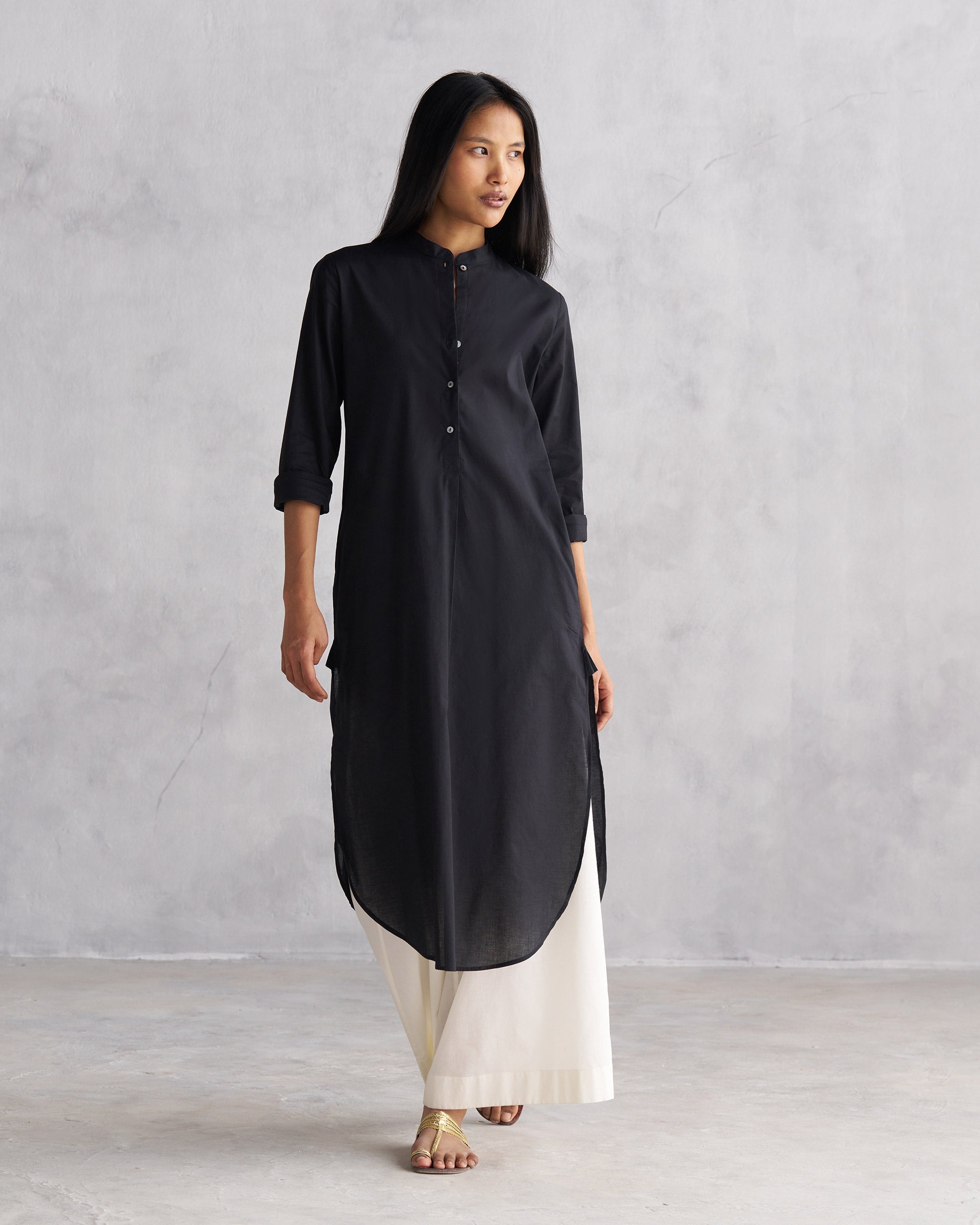 Basic Long Length Kurta - Black