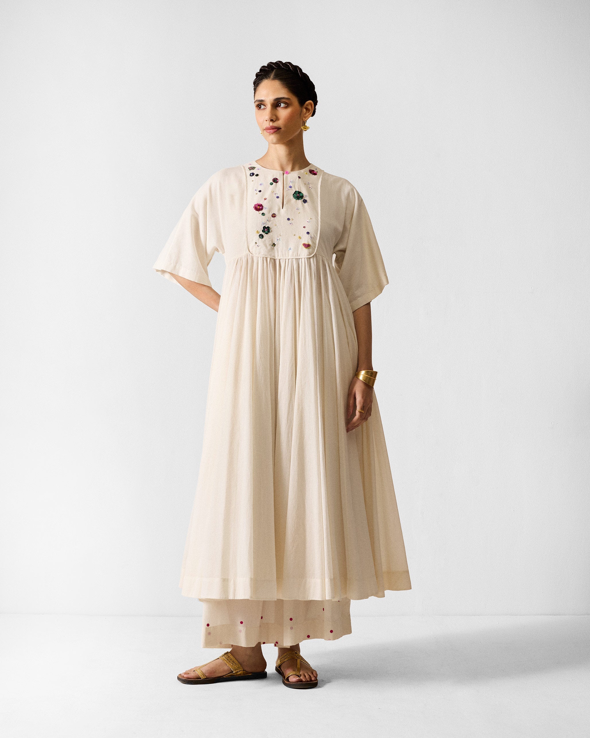 Classic Pyjamas - Ivory & Fuchsia Embroidered