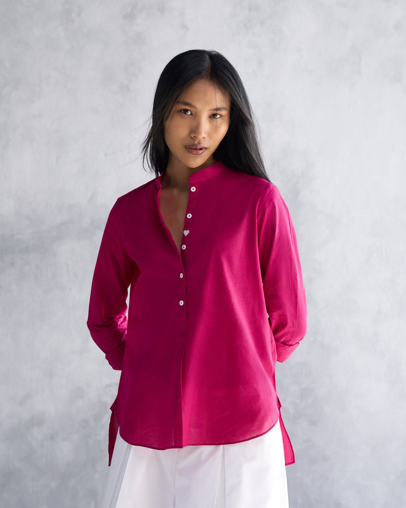 Mandarin Collar Top - Berry