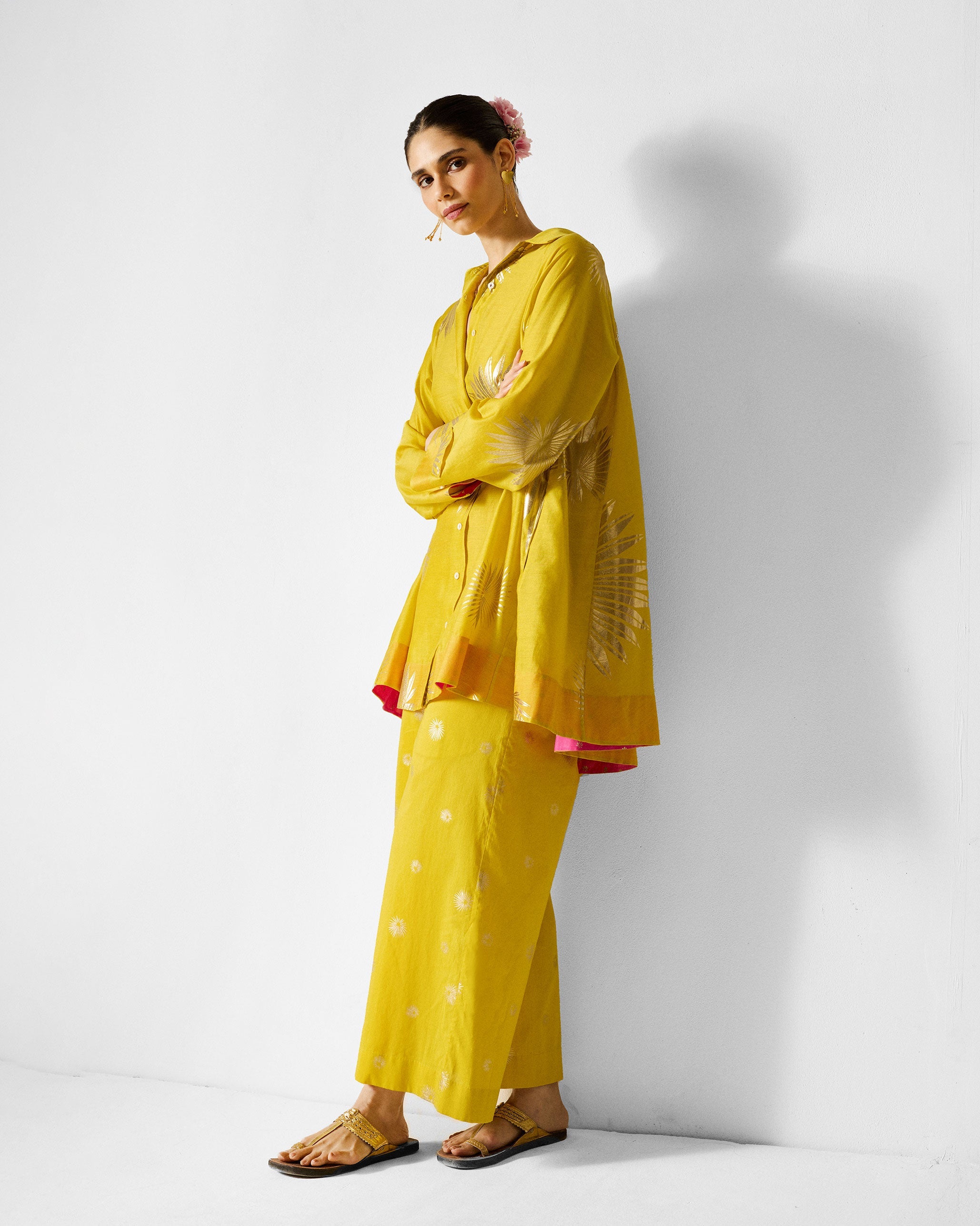 Basic Pyjamas - Chartreuse & Gold Printed