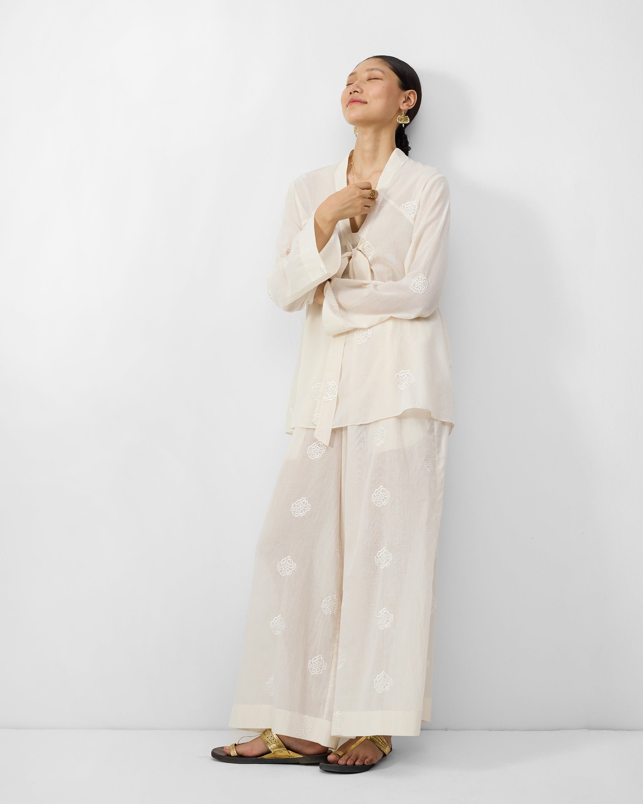 Necktie Top - Ivory Embroidered