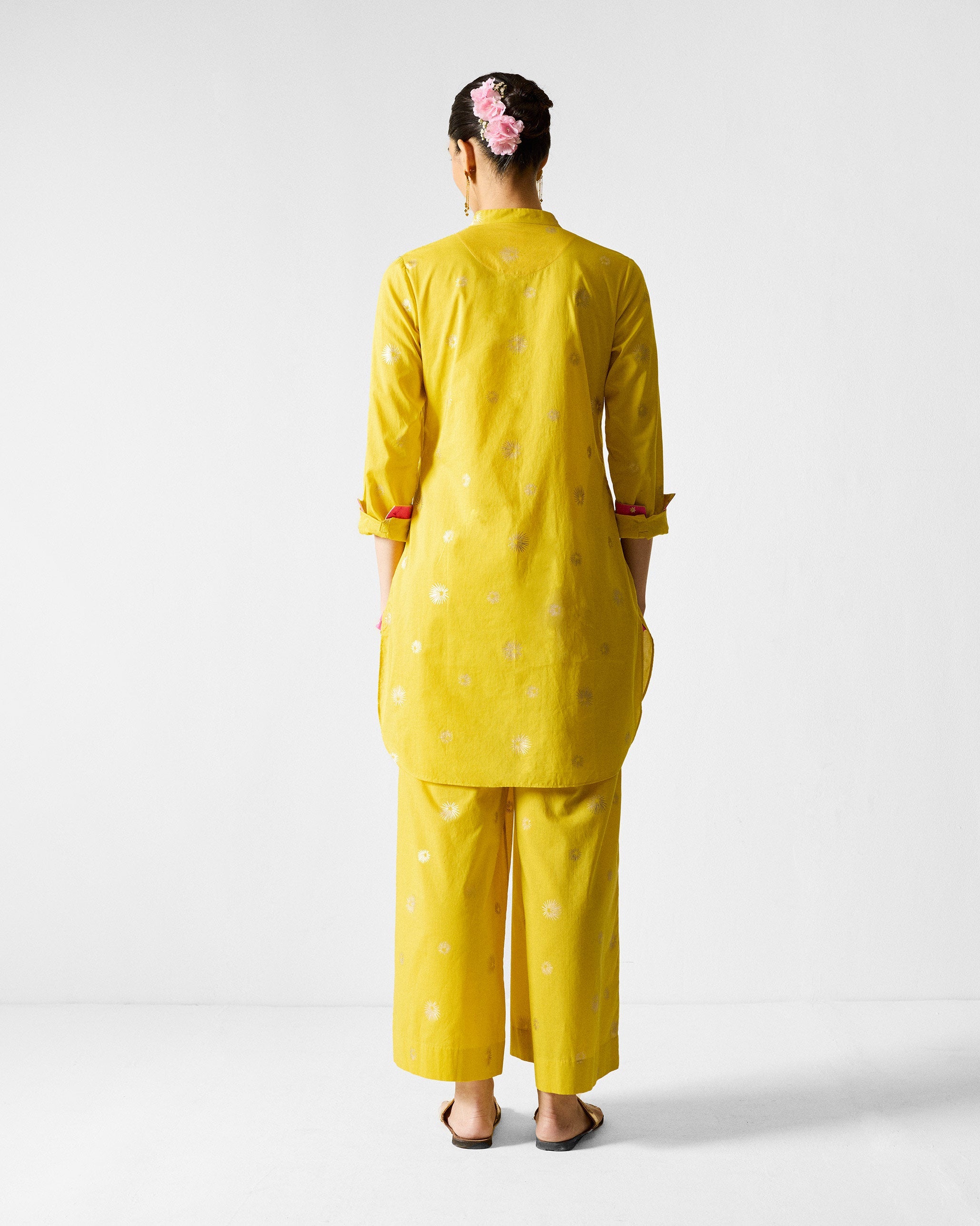 The Basic Mid Length Kurta Set - Chartreuse & Gold Printed