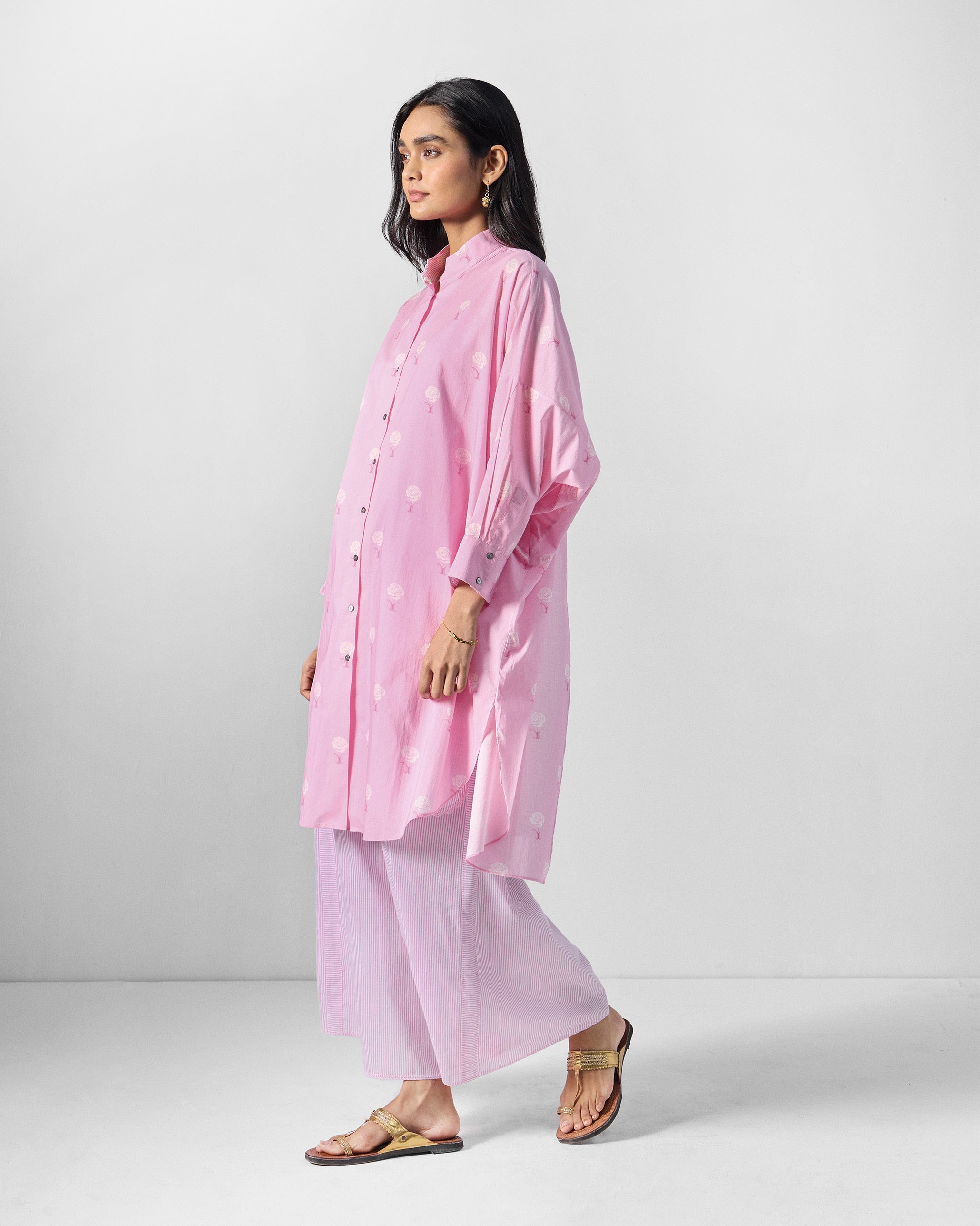 The Raha Slit Back Tunic Set - Pink & White