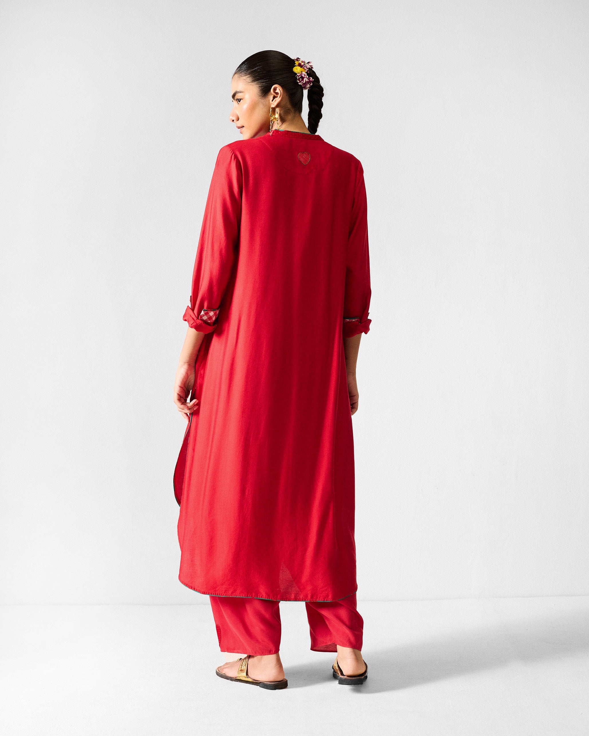 The Chaand Kurta Set- Red & Ivory