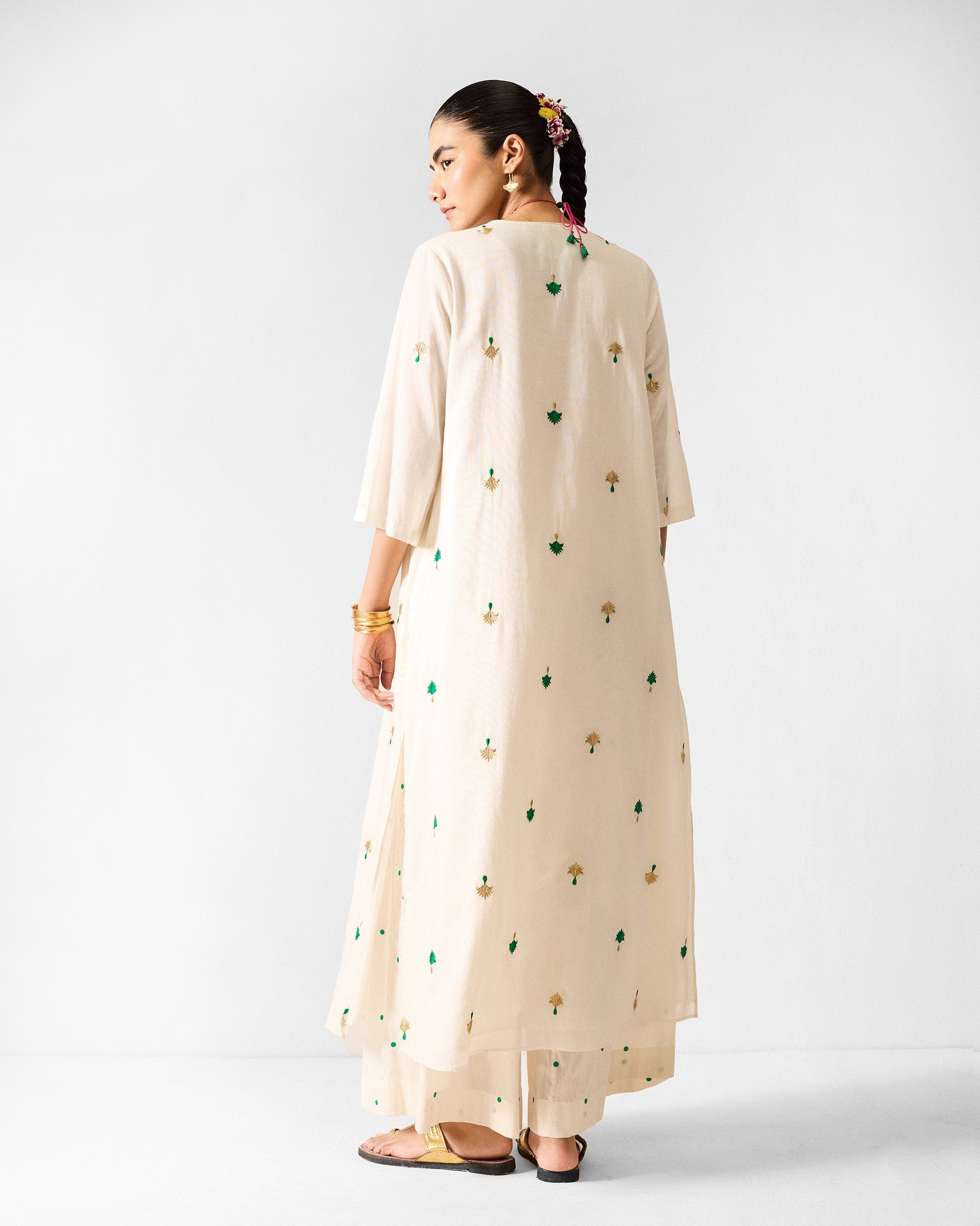 The Hampi Kurta Set - Ivory & Green Printed