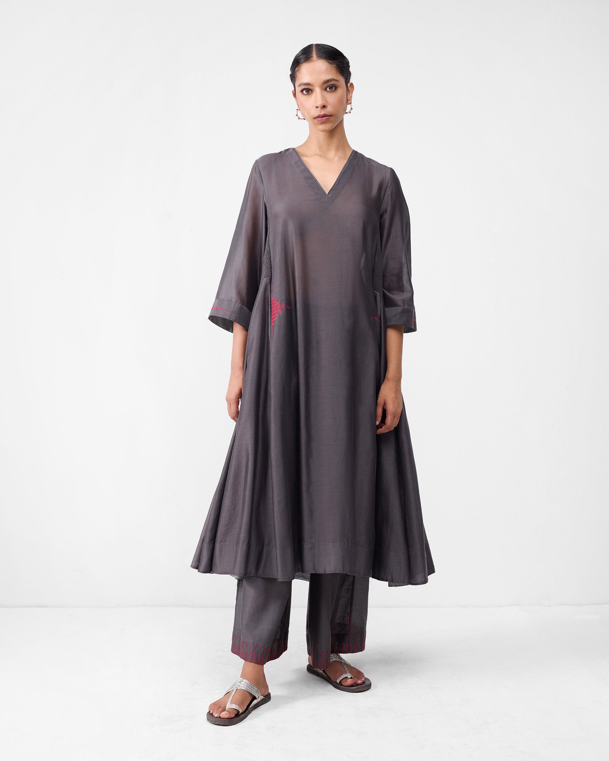 The Lama Set - Charcoal & Watermelon Embroidered