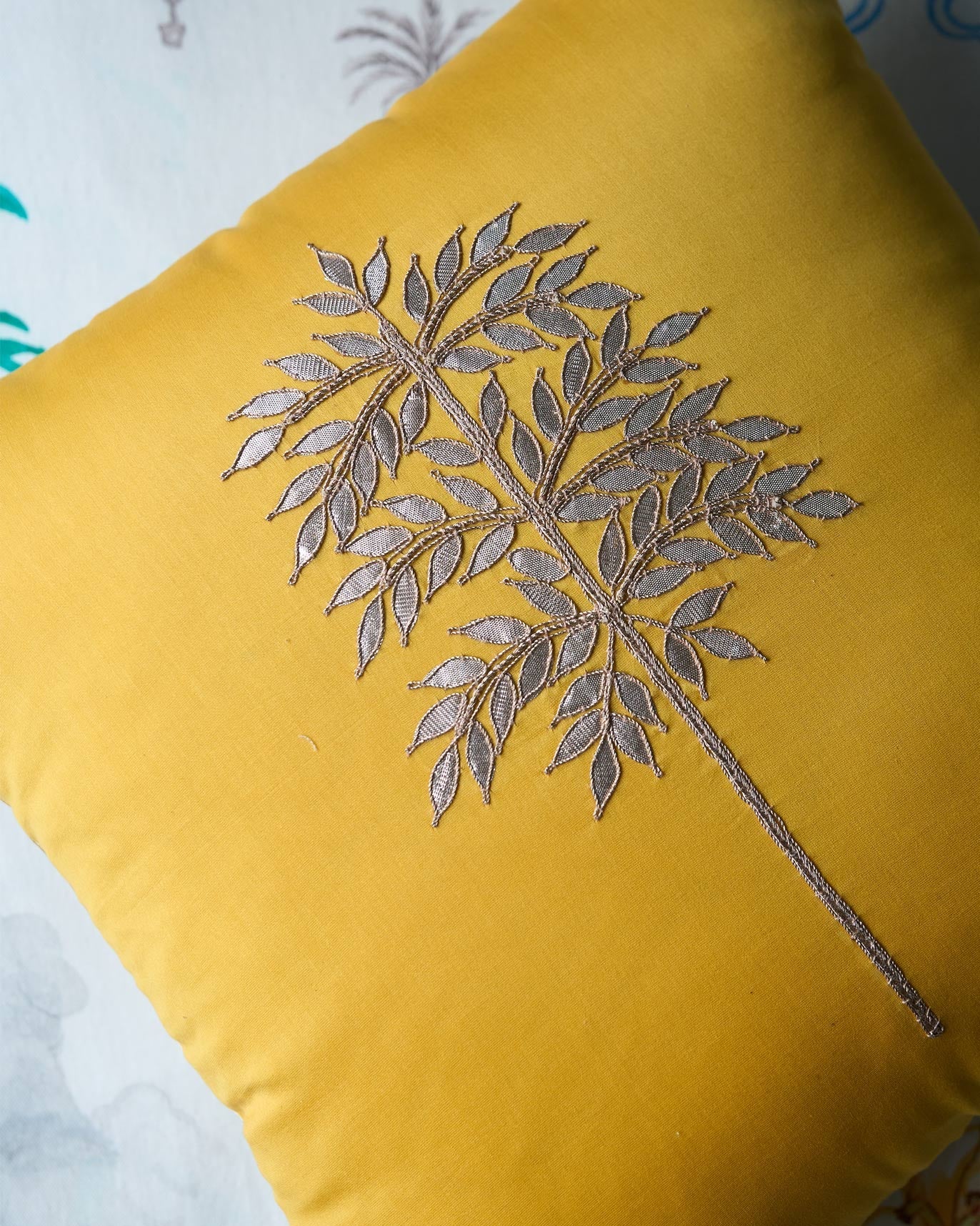 Yellow Golden Palm Cushion Cover - Reversible
