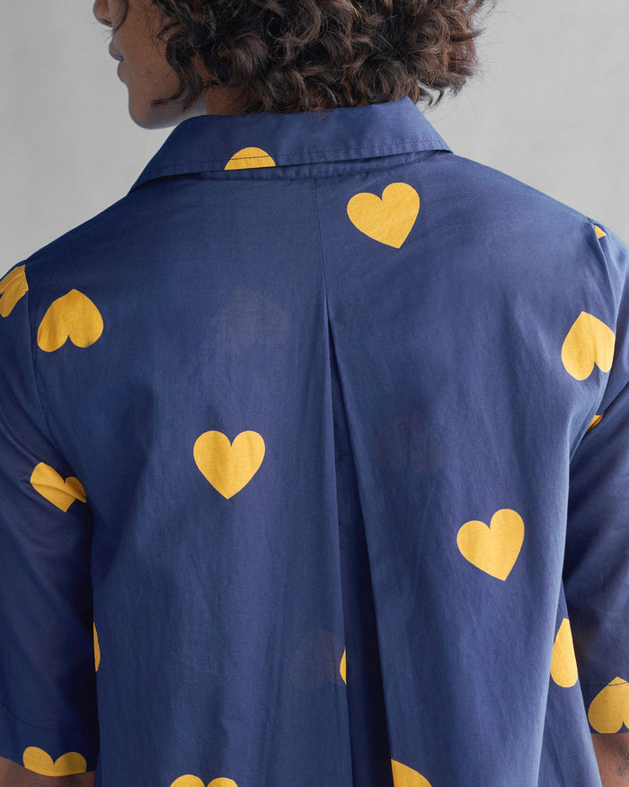 Happy Heart Dress - Navy & Ochre