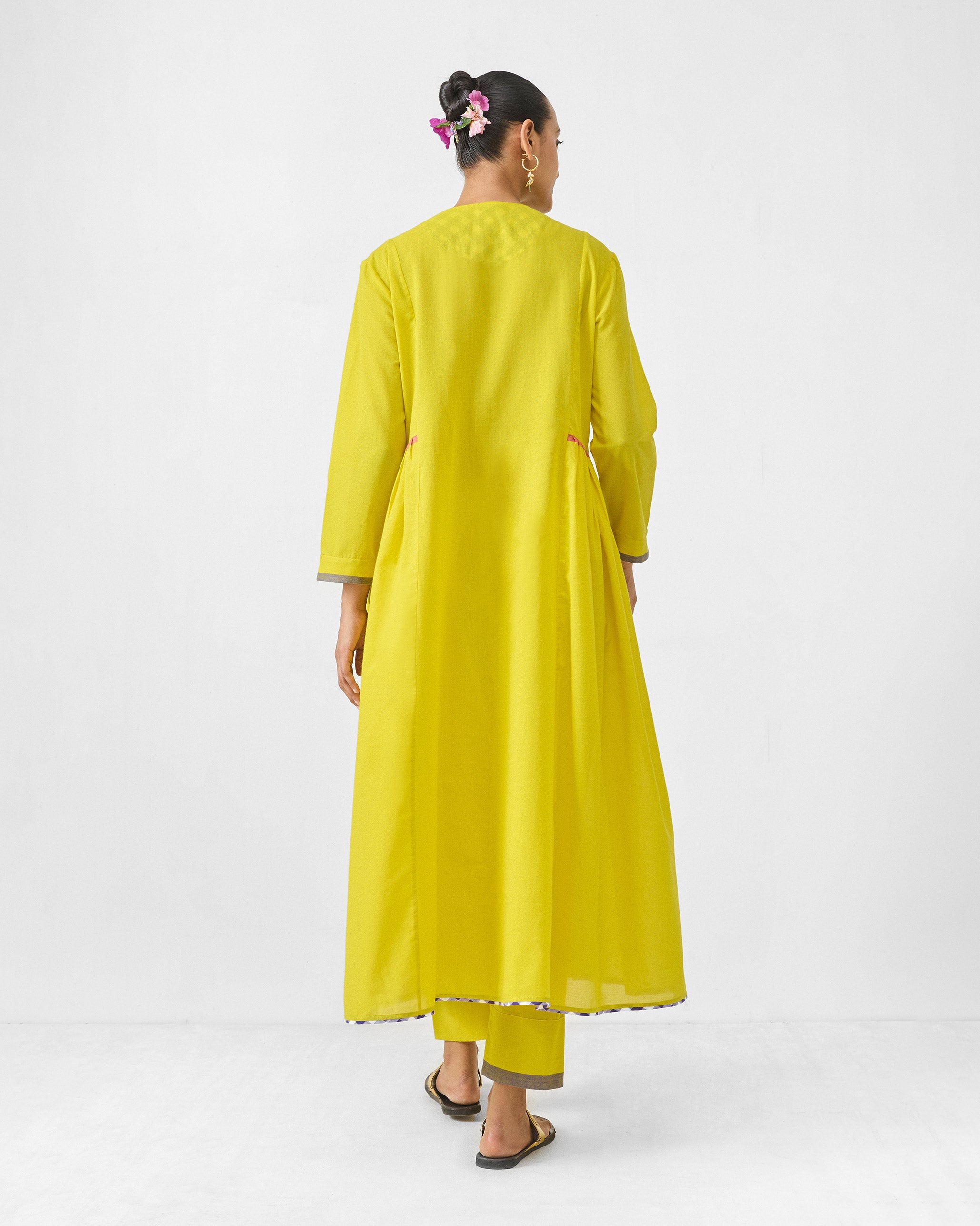Pintuck Kurta Set - Chartreuse