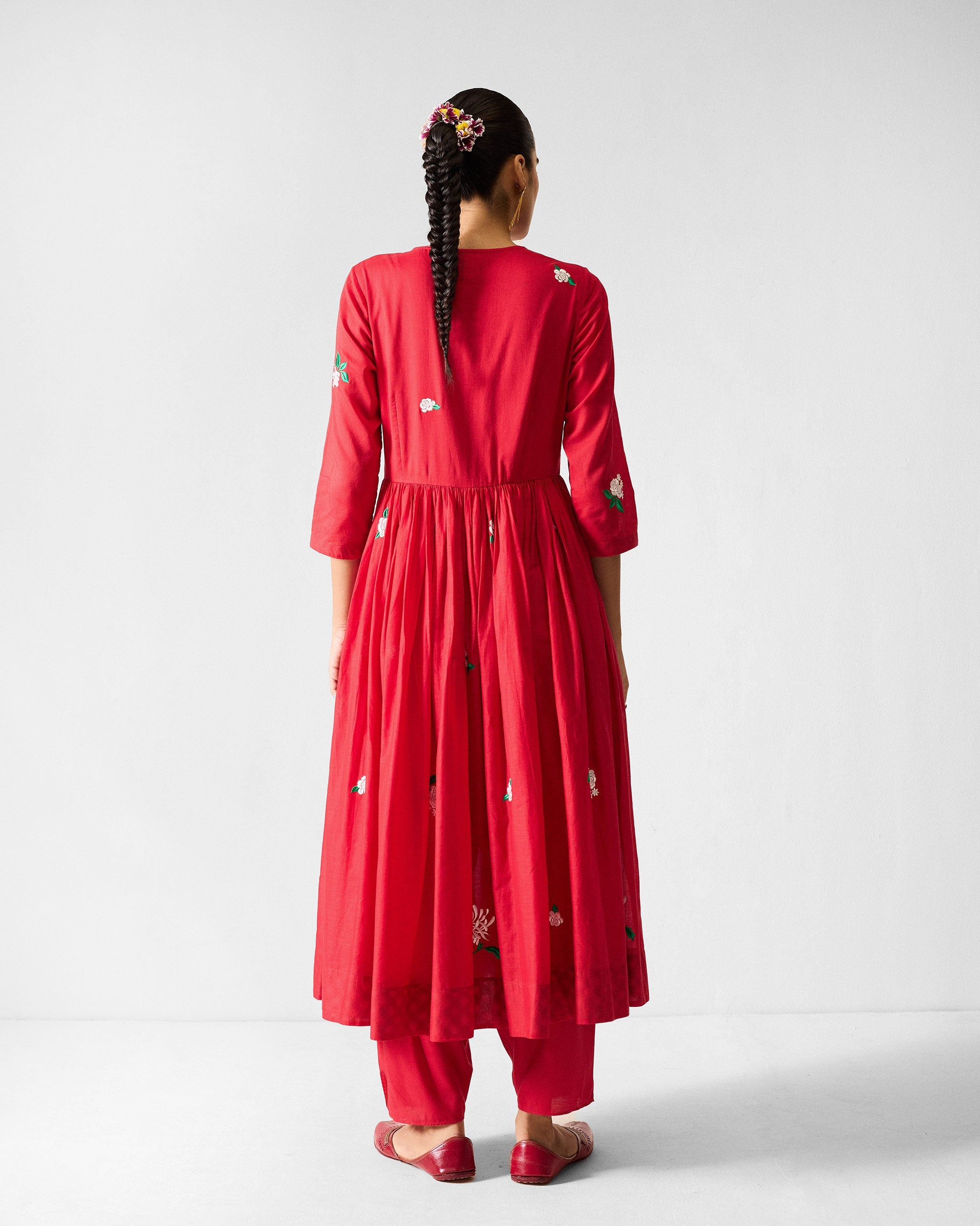 The Fit & Flare Angrakha Set - Red & Ivory Embroidered