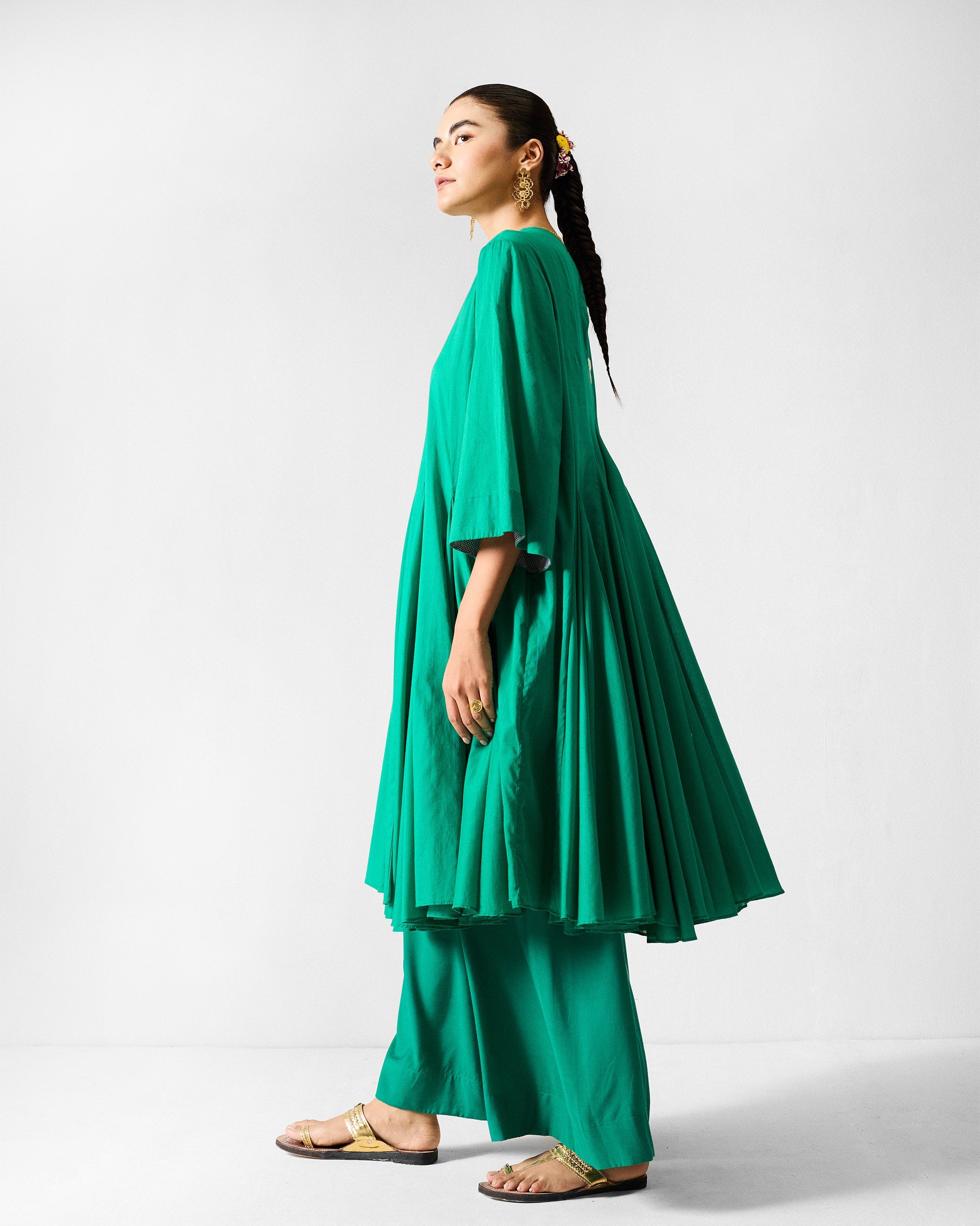 The Gusset Long Kurta Set - Green