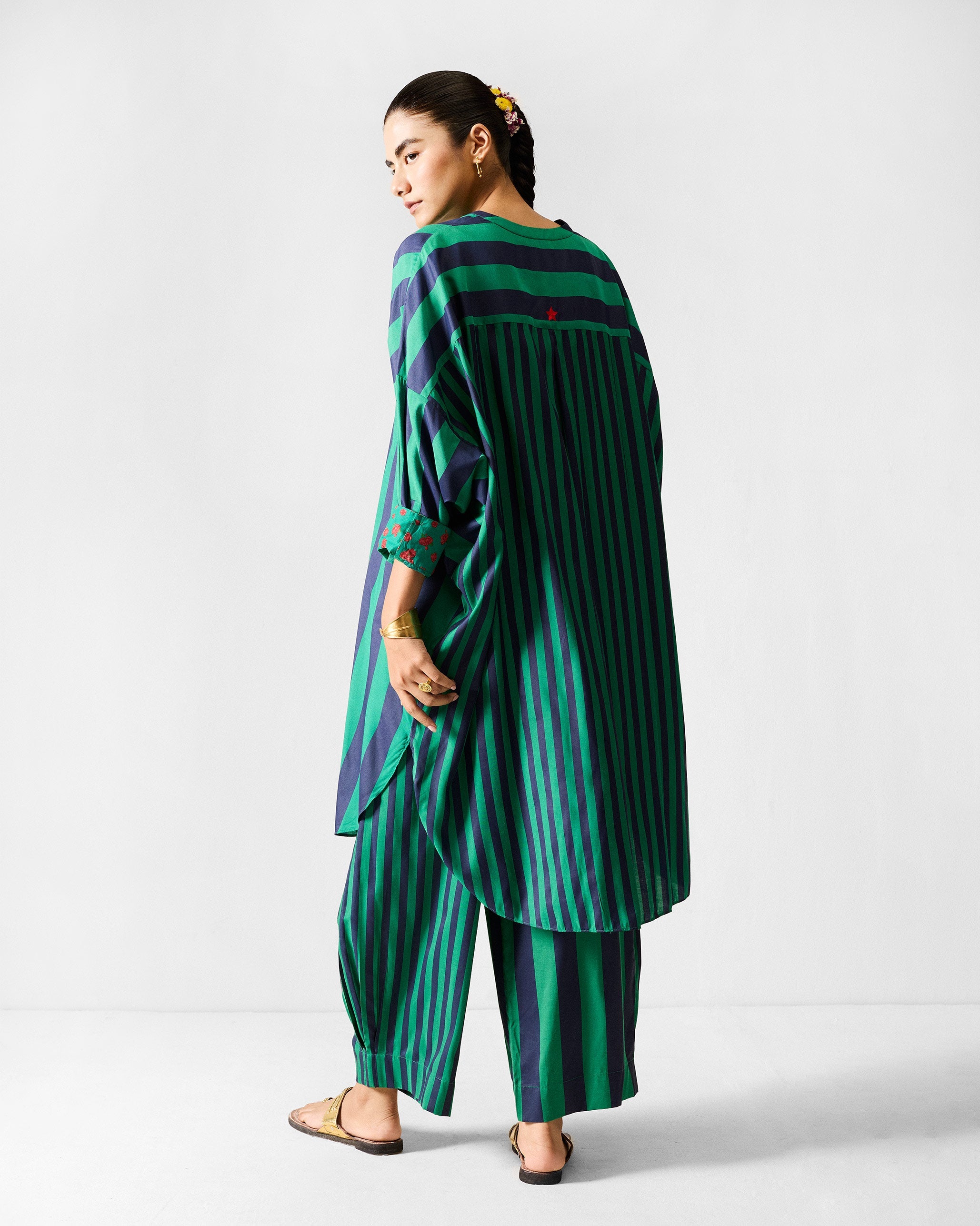 The Lazy Sunday Tunic Set - Navy & Green Stripes