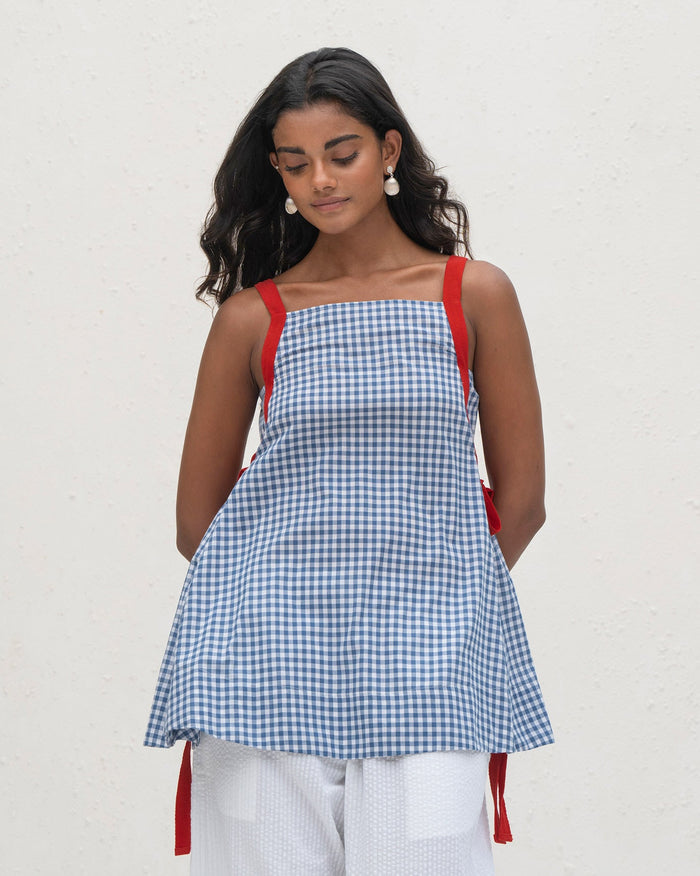 Twill Tape Strappy Top - Blue & White