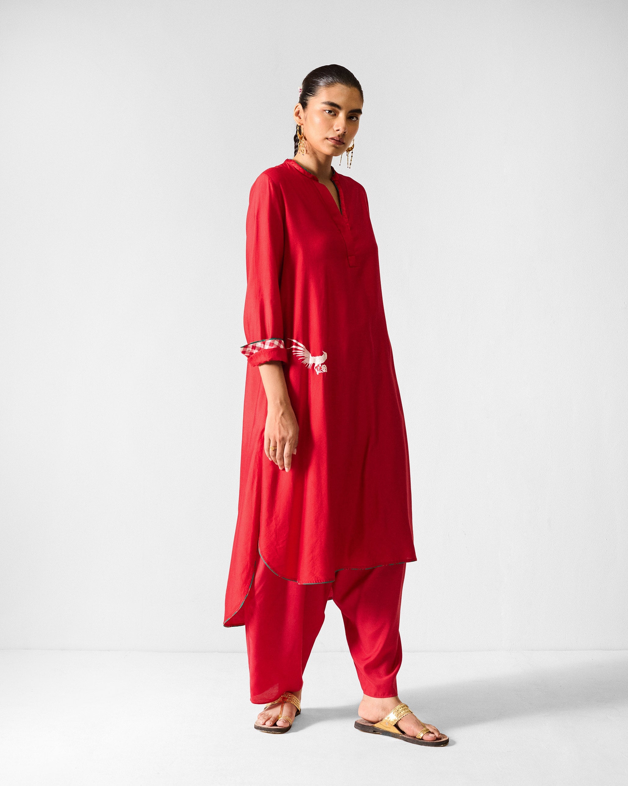 The Chaand Kurta Set- Red & Ivory