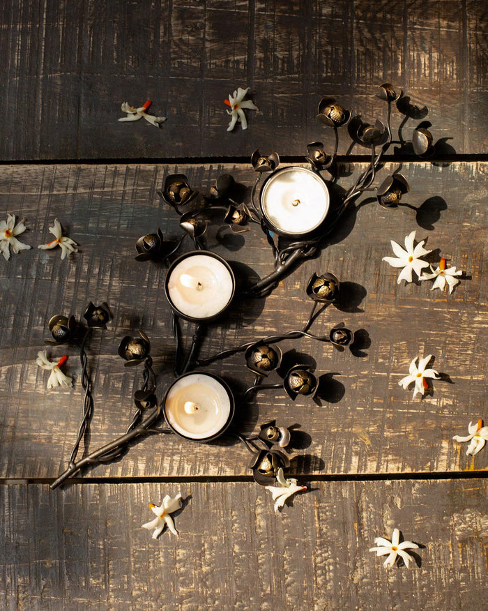 Mogra tea light holder + 3 tea lights