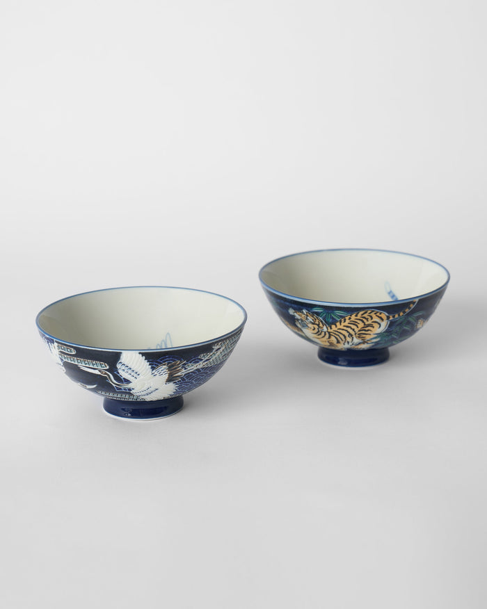 Crane & Tiger Bowl Set of 2 - Blue