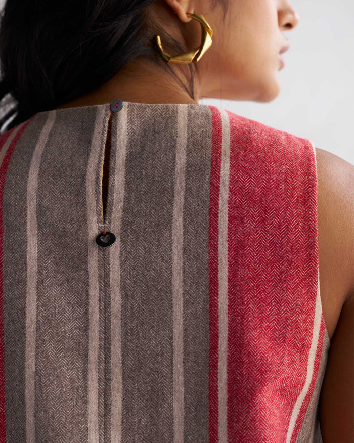 Solstice Slit Top - Red & Beige