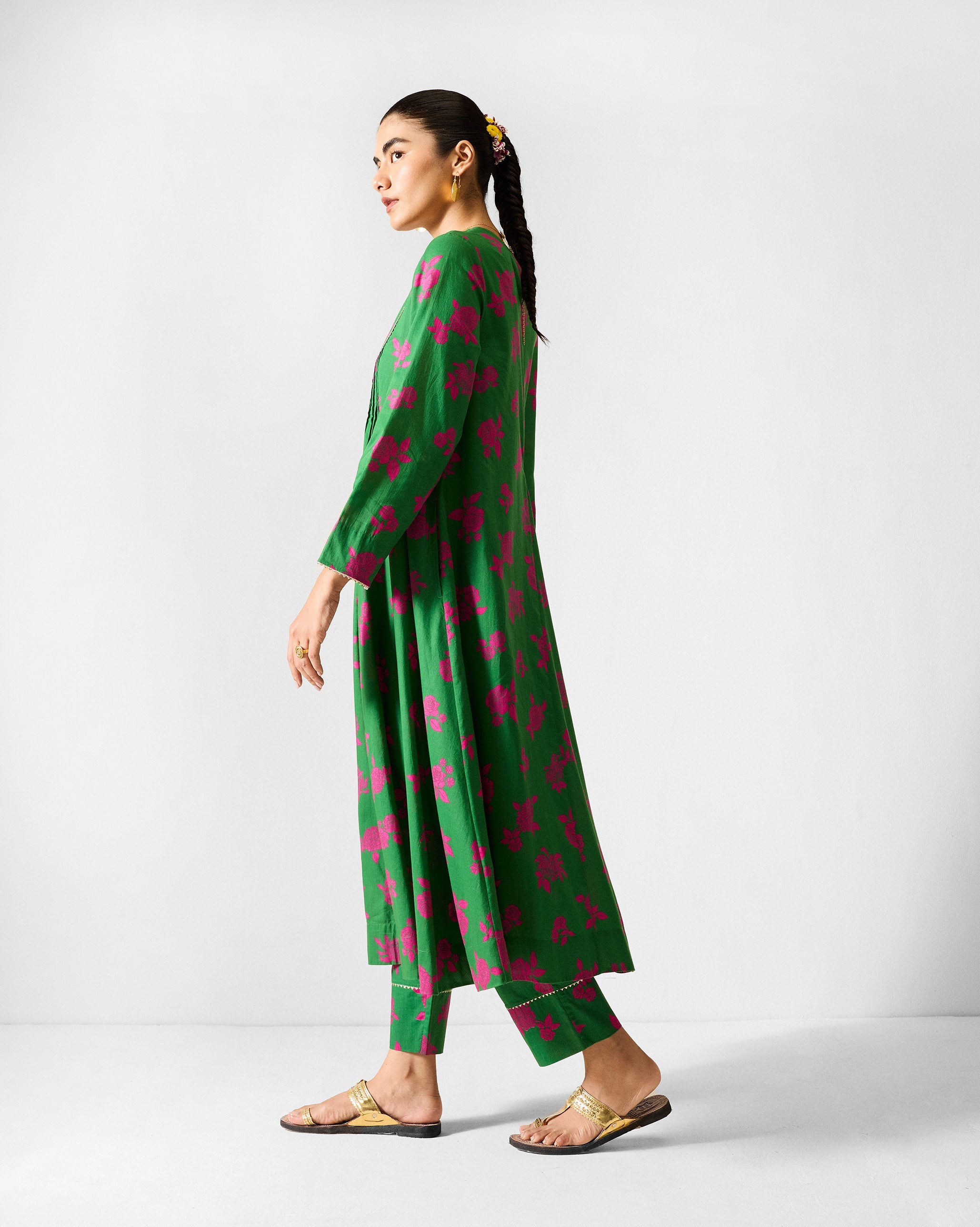 The Ayat Kurta Set - Green & Fuchsia Printed