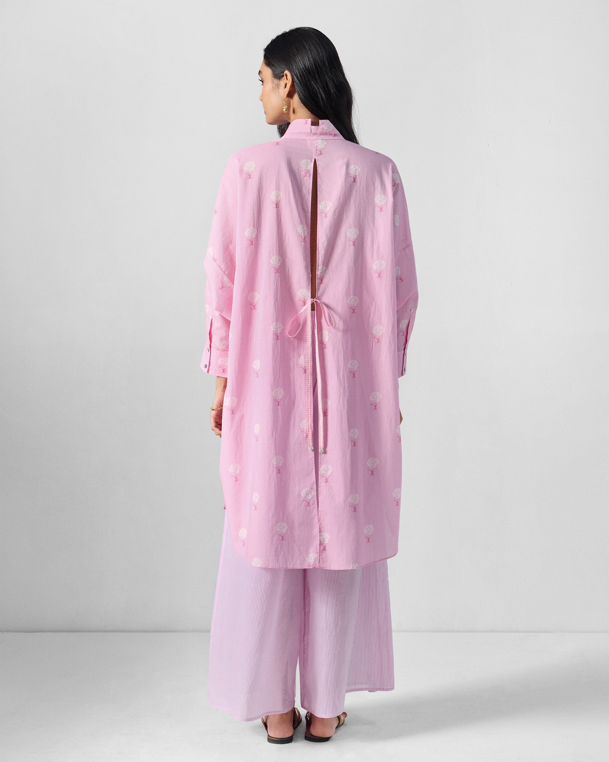 The Raha Slit Back Tunic Set - Pink & White