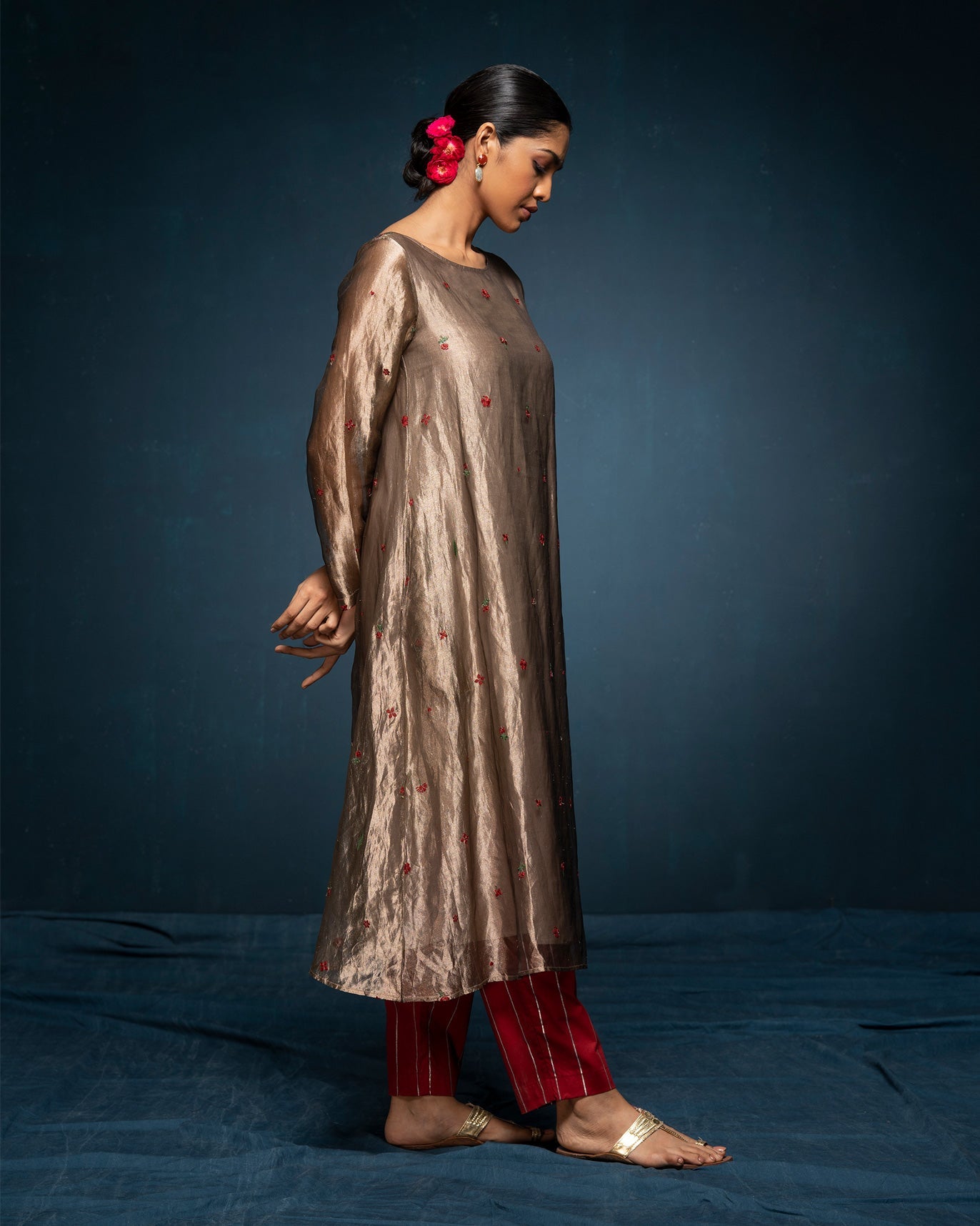 Boat Neck Kurta - Gold