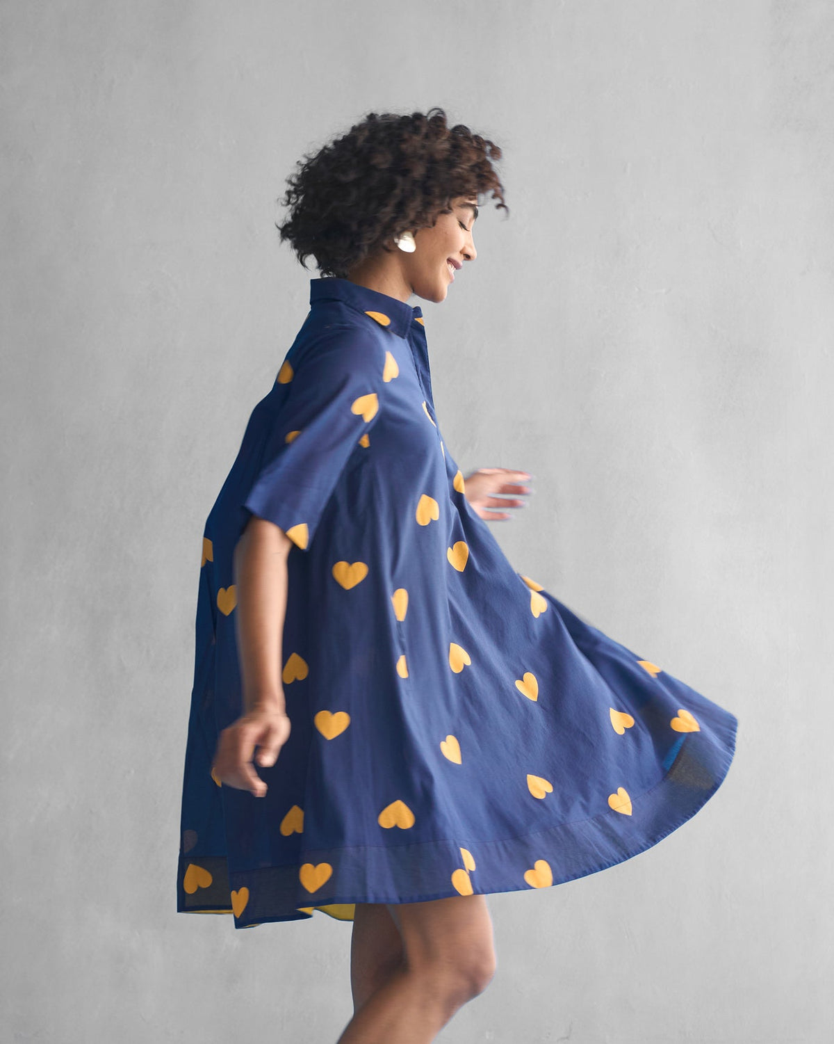 Happy Heart Dress - Navy & Ochre