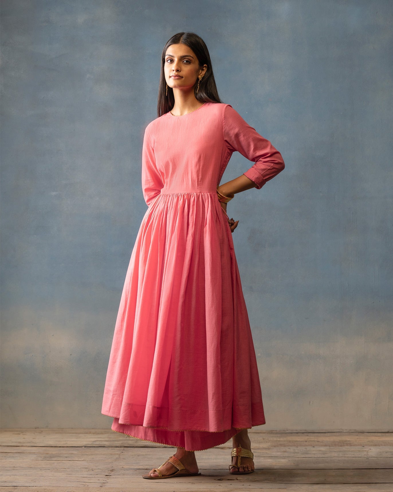 Side Slit Kurta & Basic Pyjamas - Deep Pink
