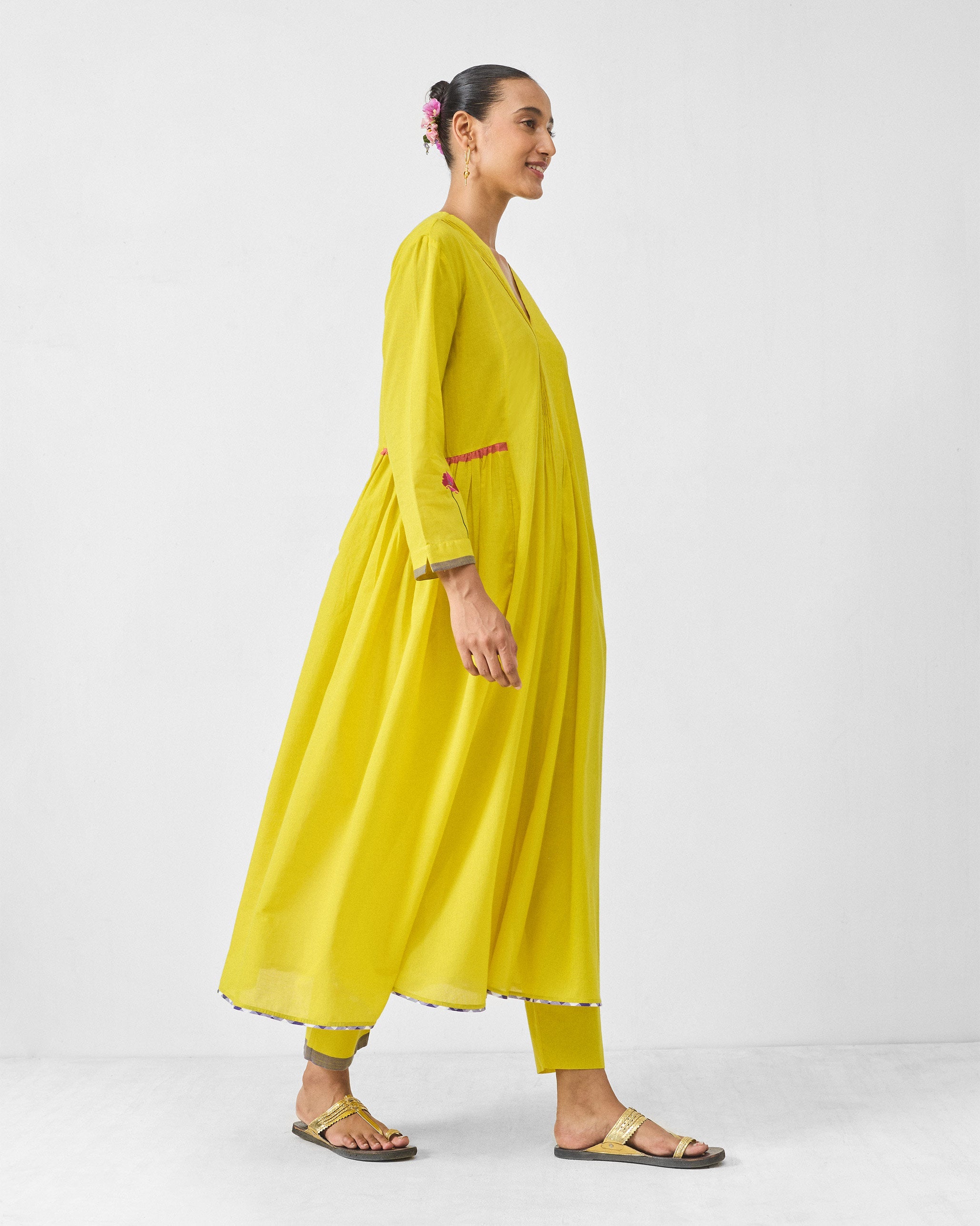 Pintuck Kurta Set - Chartreuse