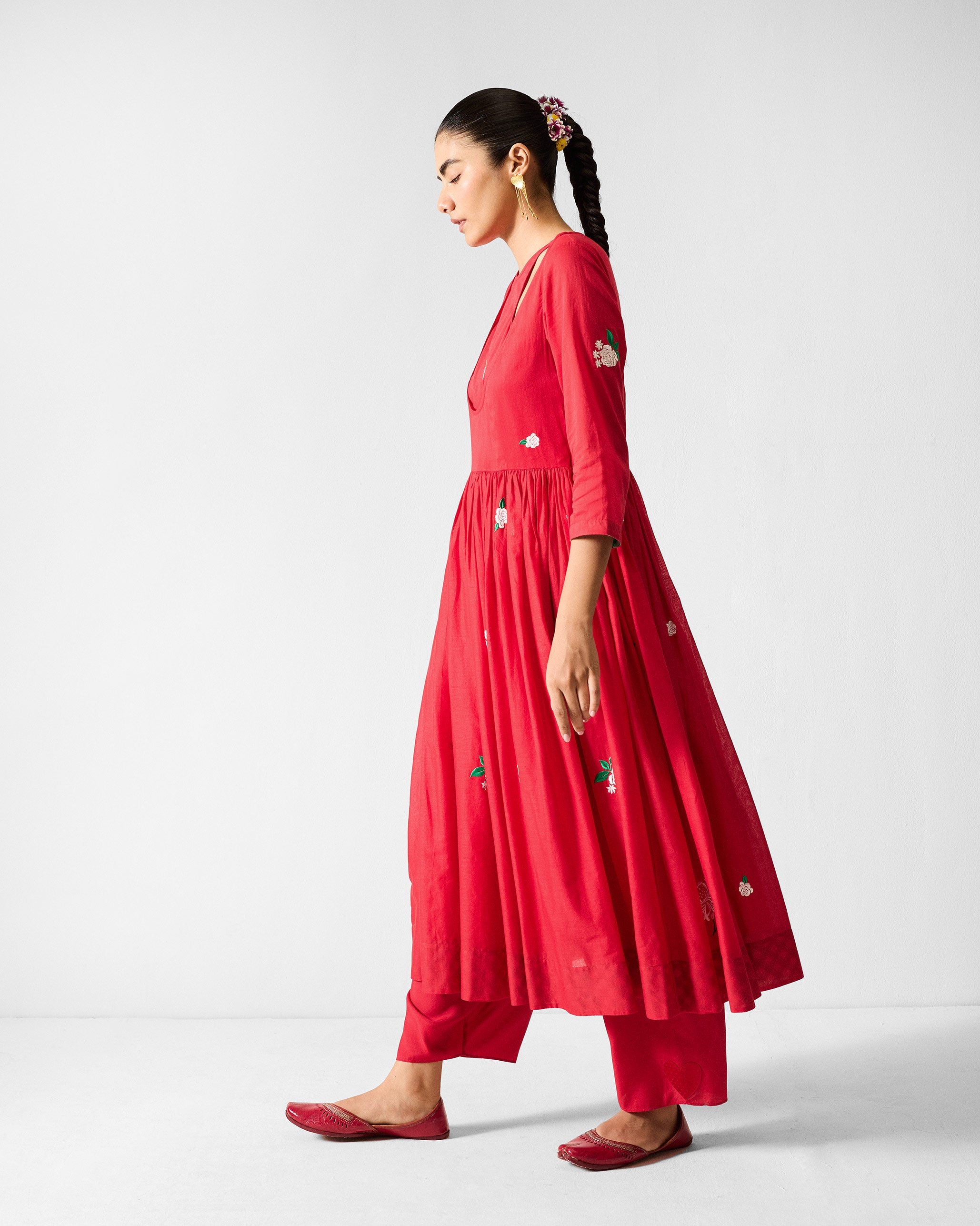 The Fit & Flare Angrakha Set - Red & Ivory Embroidered
