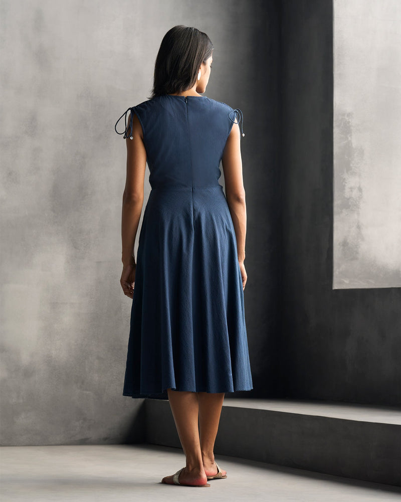 Ruched Shoulder Dress - Blue