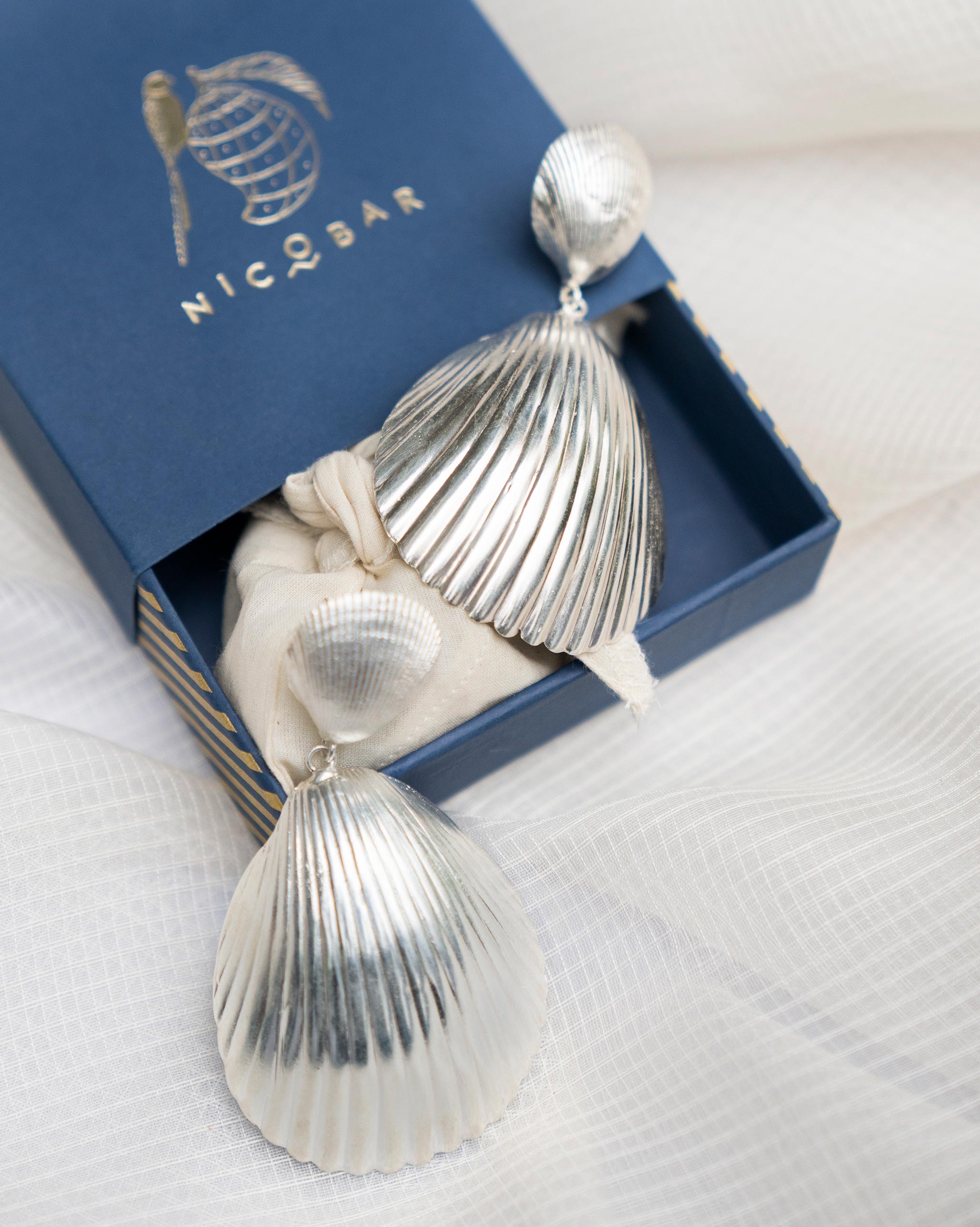 Fan Shell Earrings - Silver