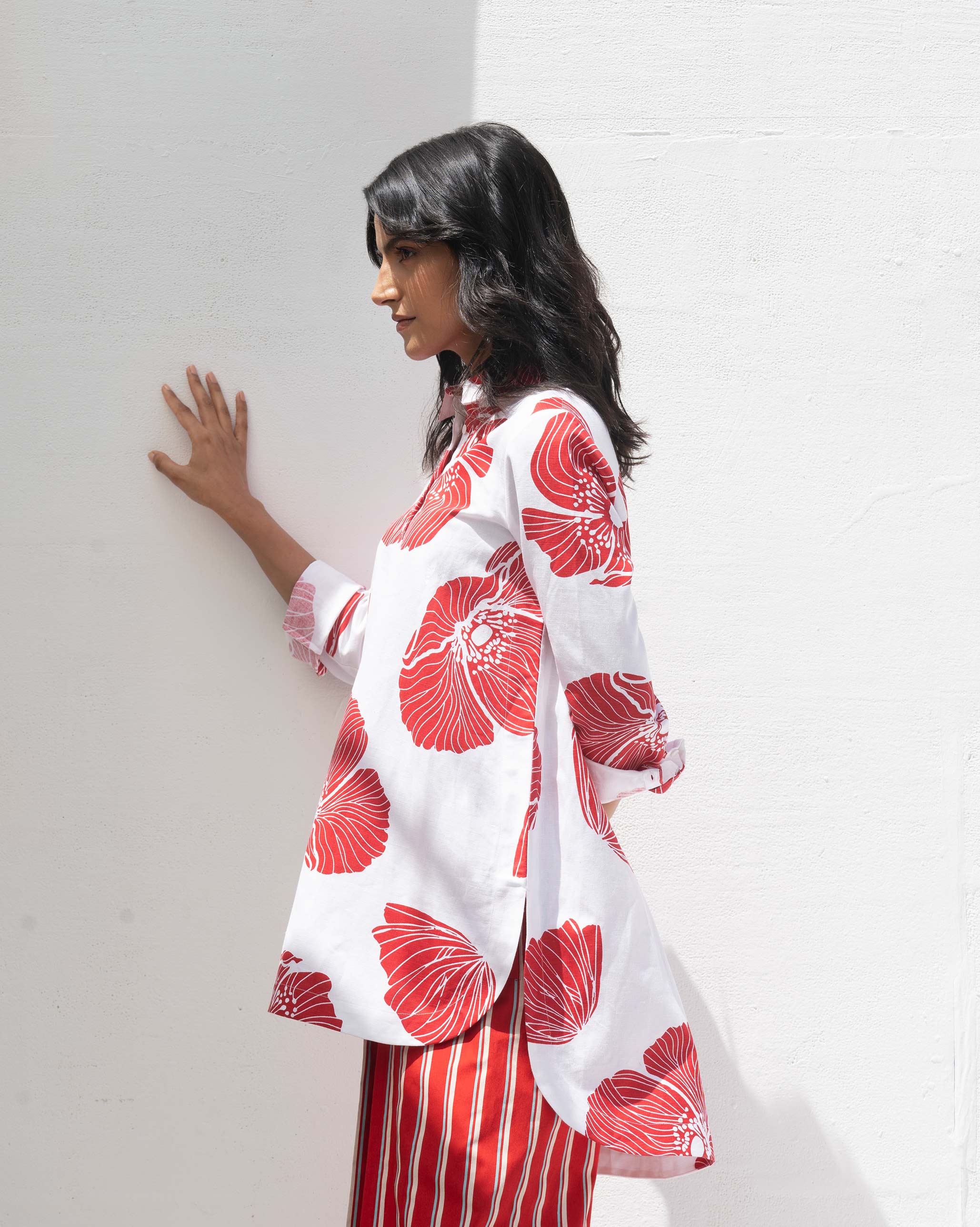 High Low Shirt - White & Red