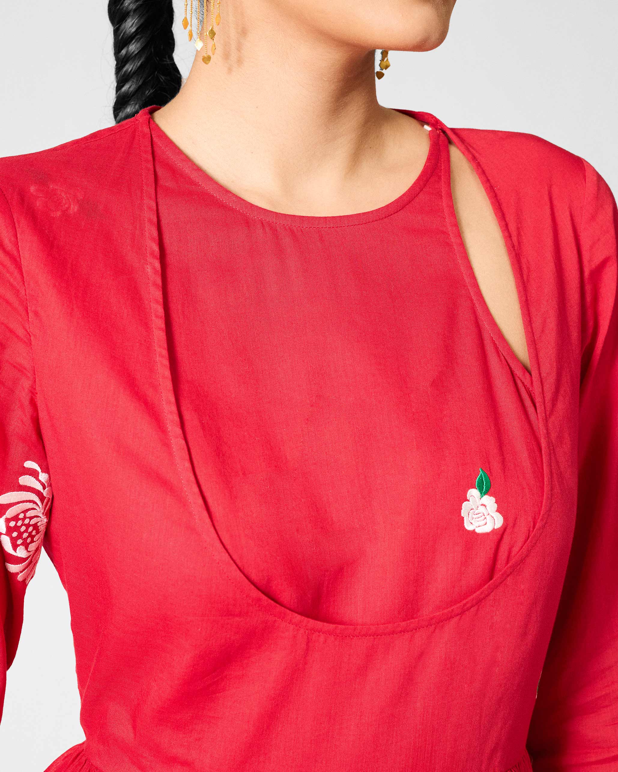 The Fit & Flare Angrakha Set - Red & Ivory Embroidered