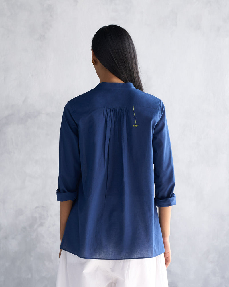 Mandarin Collar Top - Indigo