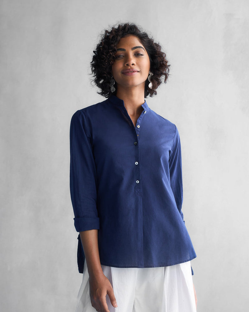 Mandarin Collar Top - Blue