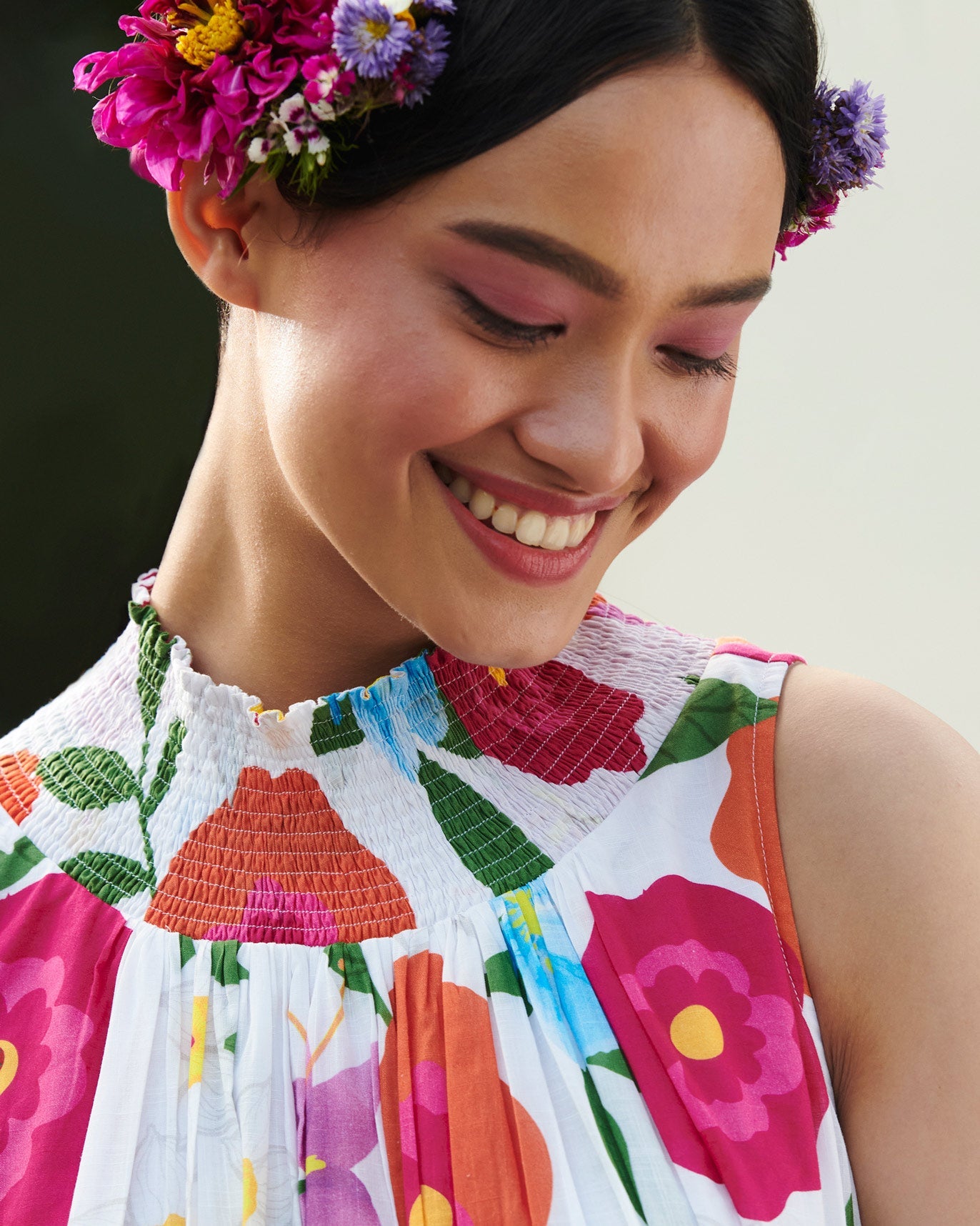 Smocked Neck Dress - Multi