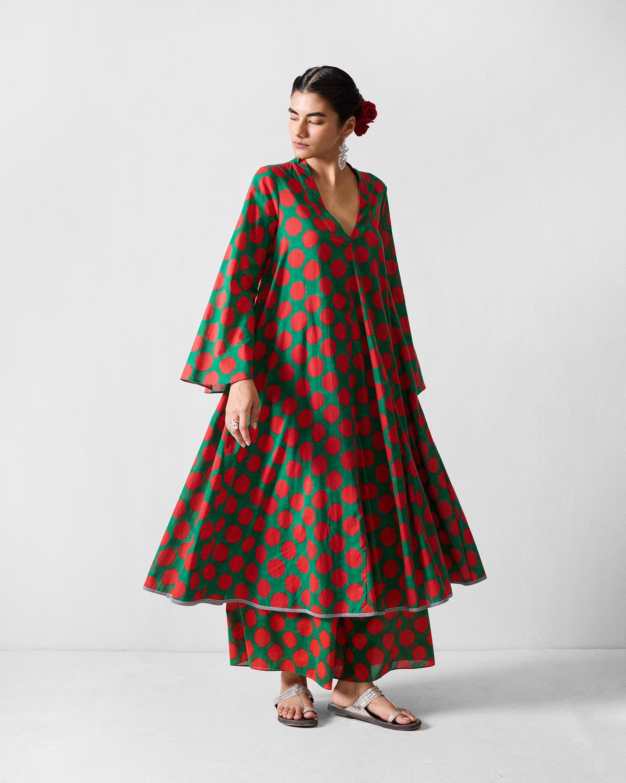 Talas Kurta - Red & Green Printed