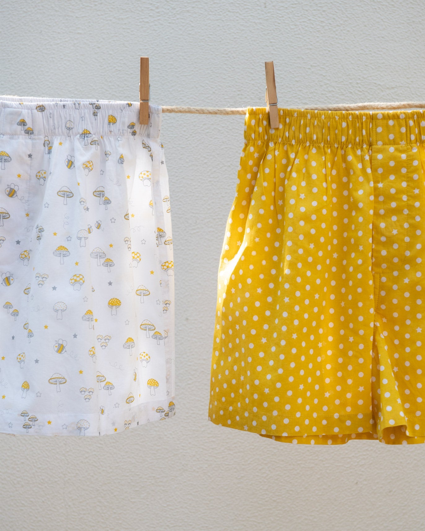 Mushroom Stars Boxers (Set of 2) - Ivory & Yellow