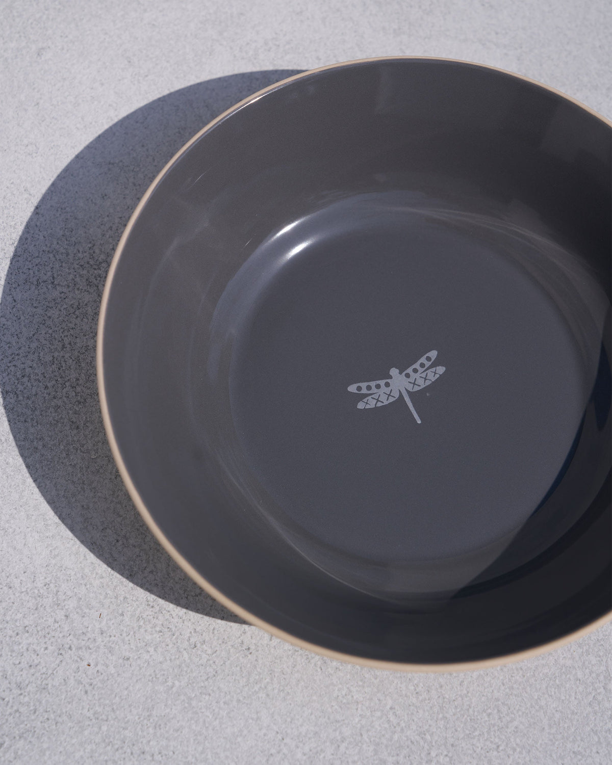 Kangra Vegetable Bowl angled from above, with a dragonfly motif on the base.