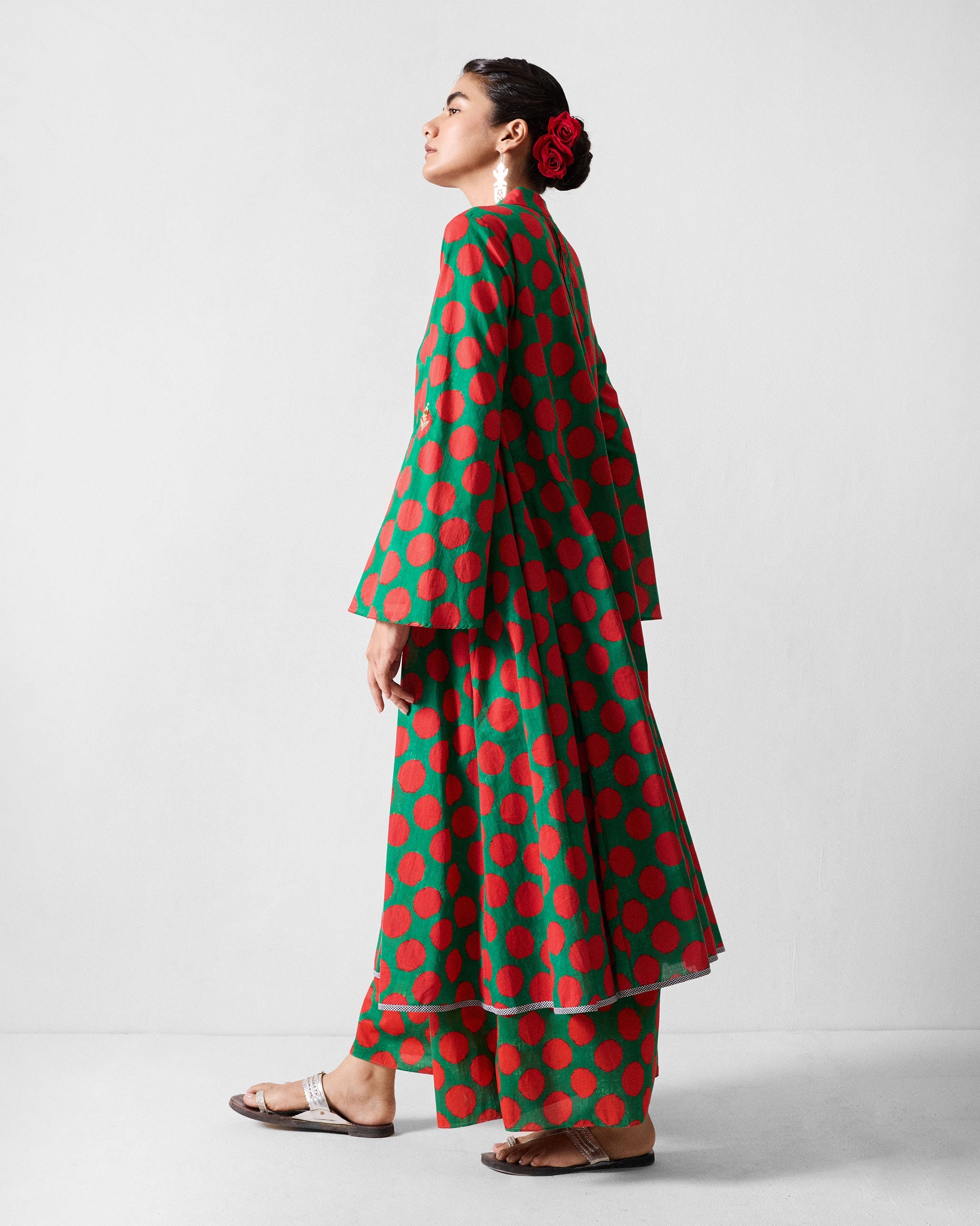 The Talas Kurta Set - Red & Green Printed
