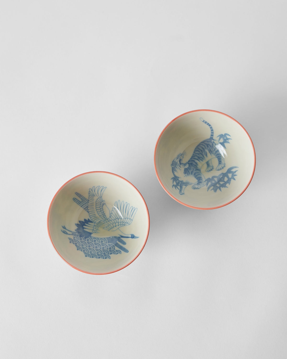 Crane & tiger bowl S/2 - Red