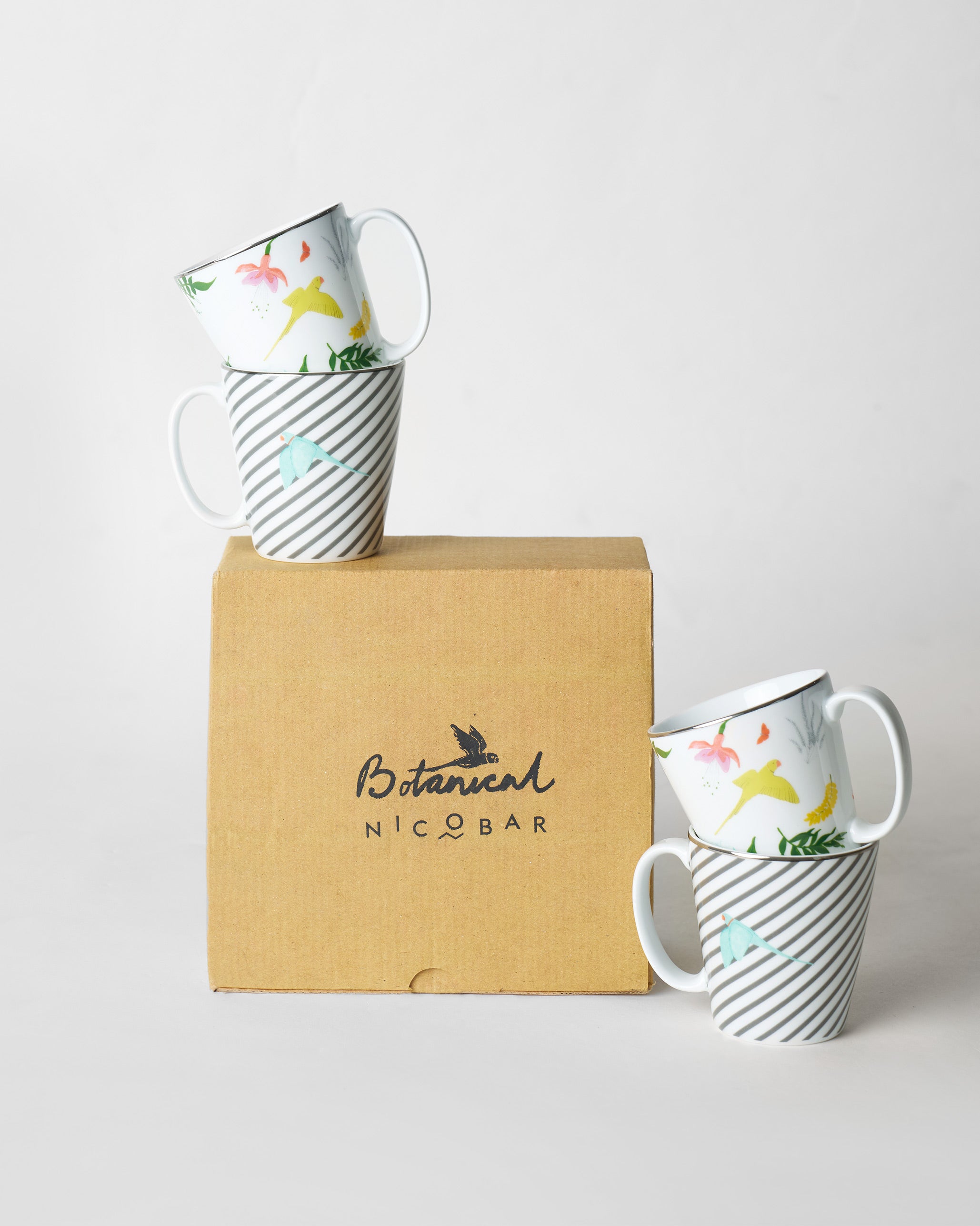 Botanical Coffee Mugs - Set of 4