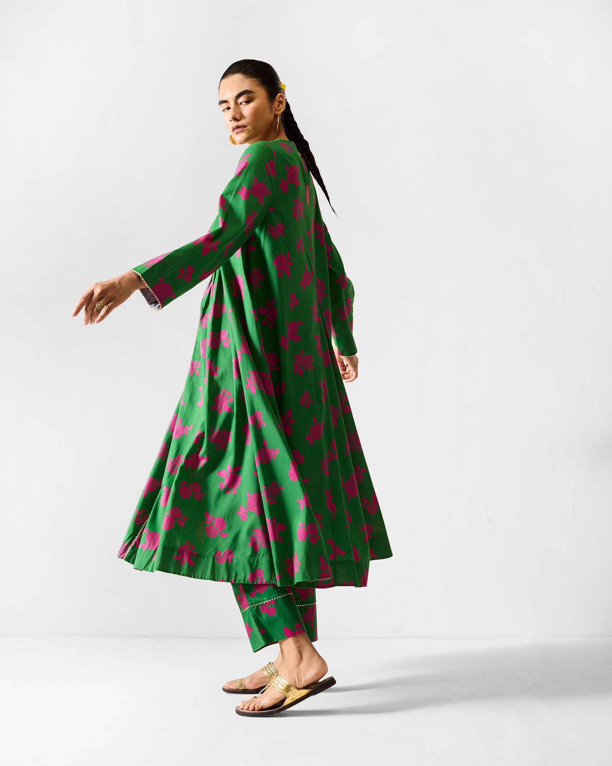 The Ayat Kurta Set - Green & Fuchsia Printed